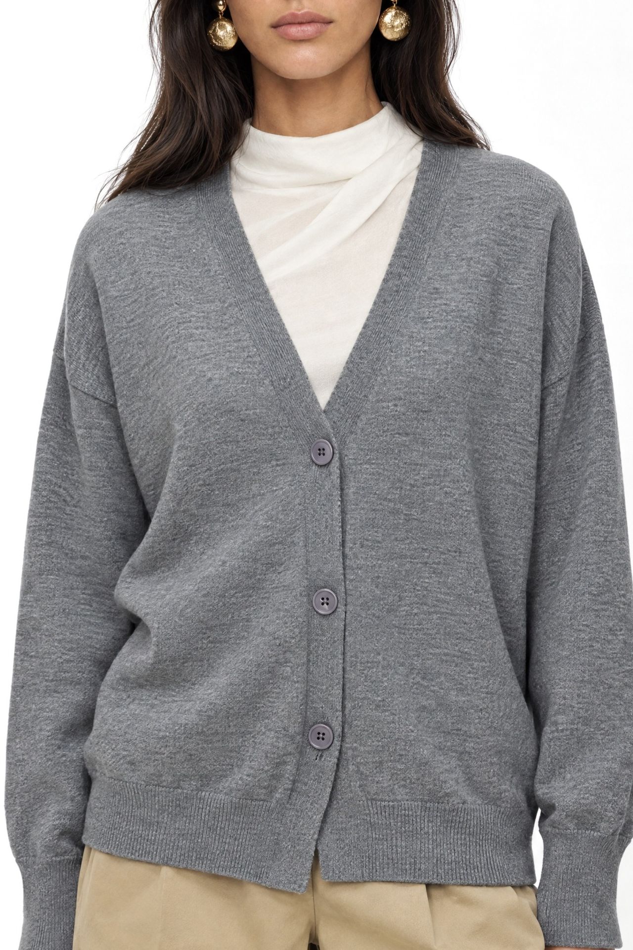 MIXRAY Long Ribbed Knitwear Cardigan with V-neck and Button Closure 4