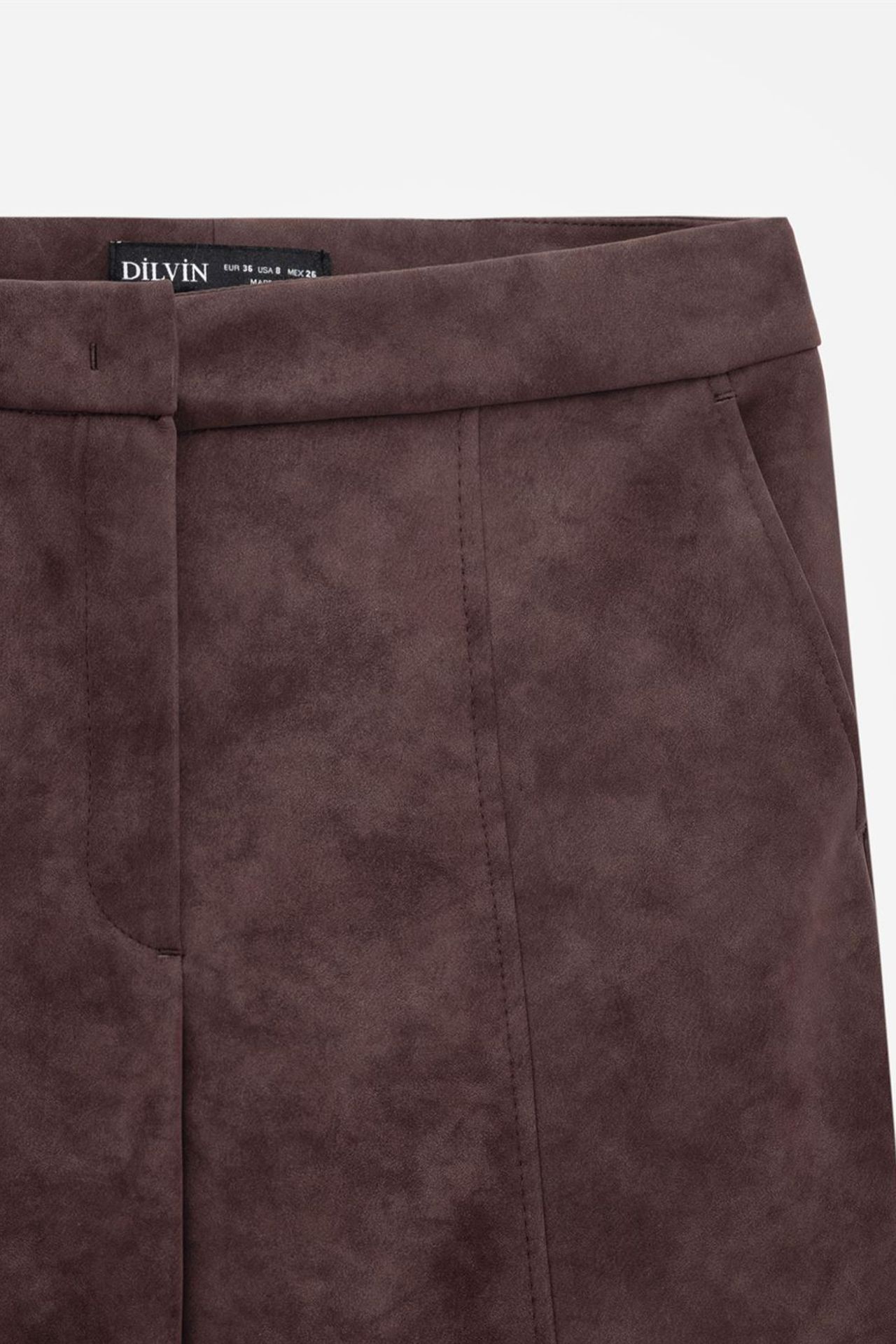 DILVIN Yüksek Bel Geniş Paça Suni Süet Pantolon 7