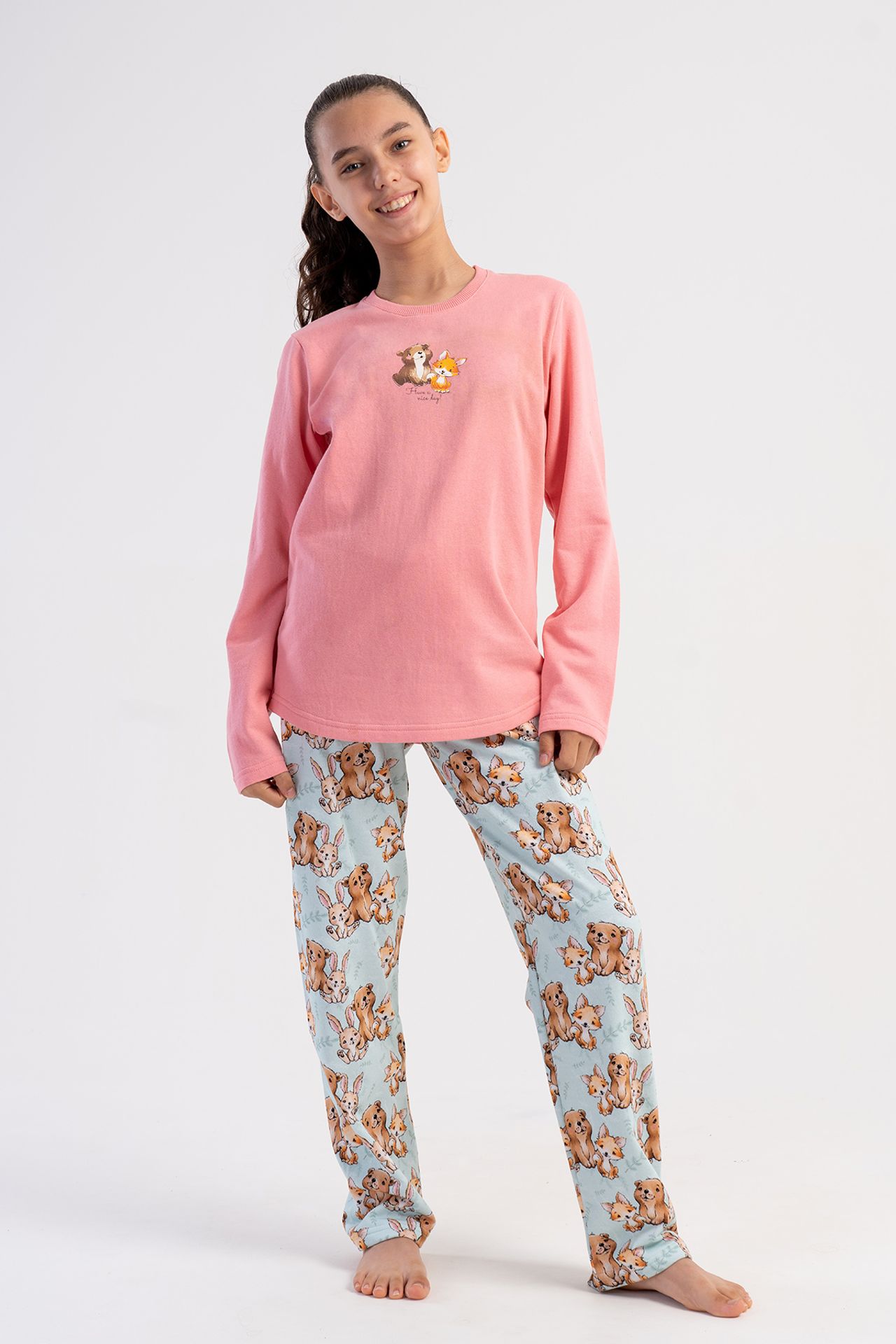YAKE Uzun Baskılı 2 Parçalı Pijama Takımı 1