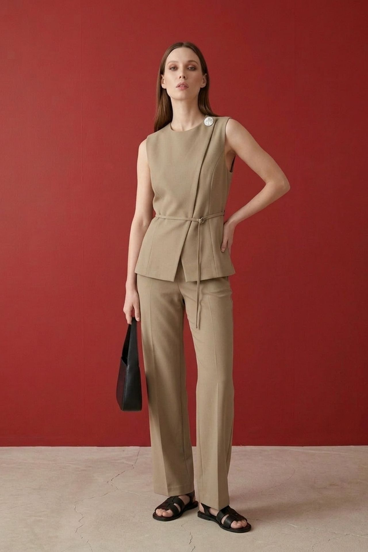 MY FASHION Belted crepe waistcoat 2