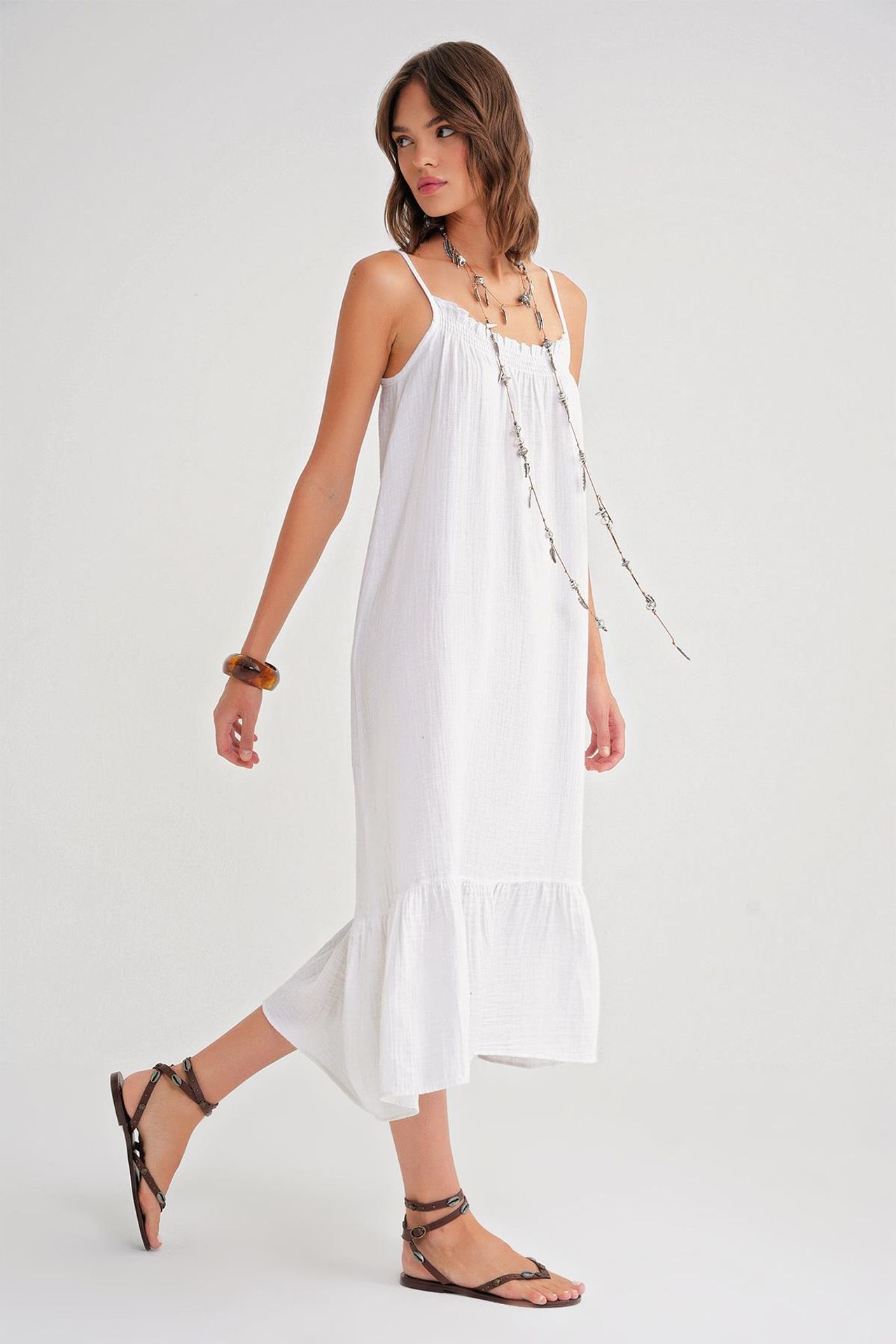 Mixray Midi Muslin Dress with Ruffle Detail 2