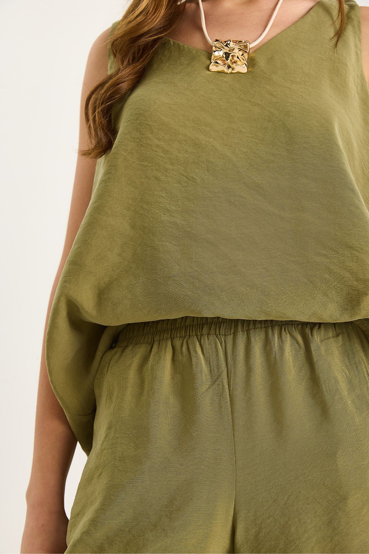 LUCCI V-Neck Cotton Blouse-Pants Two-Piece Set 6