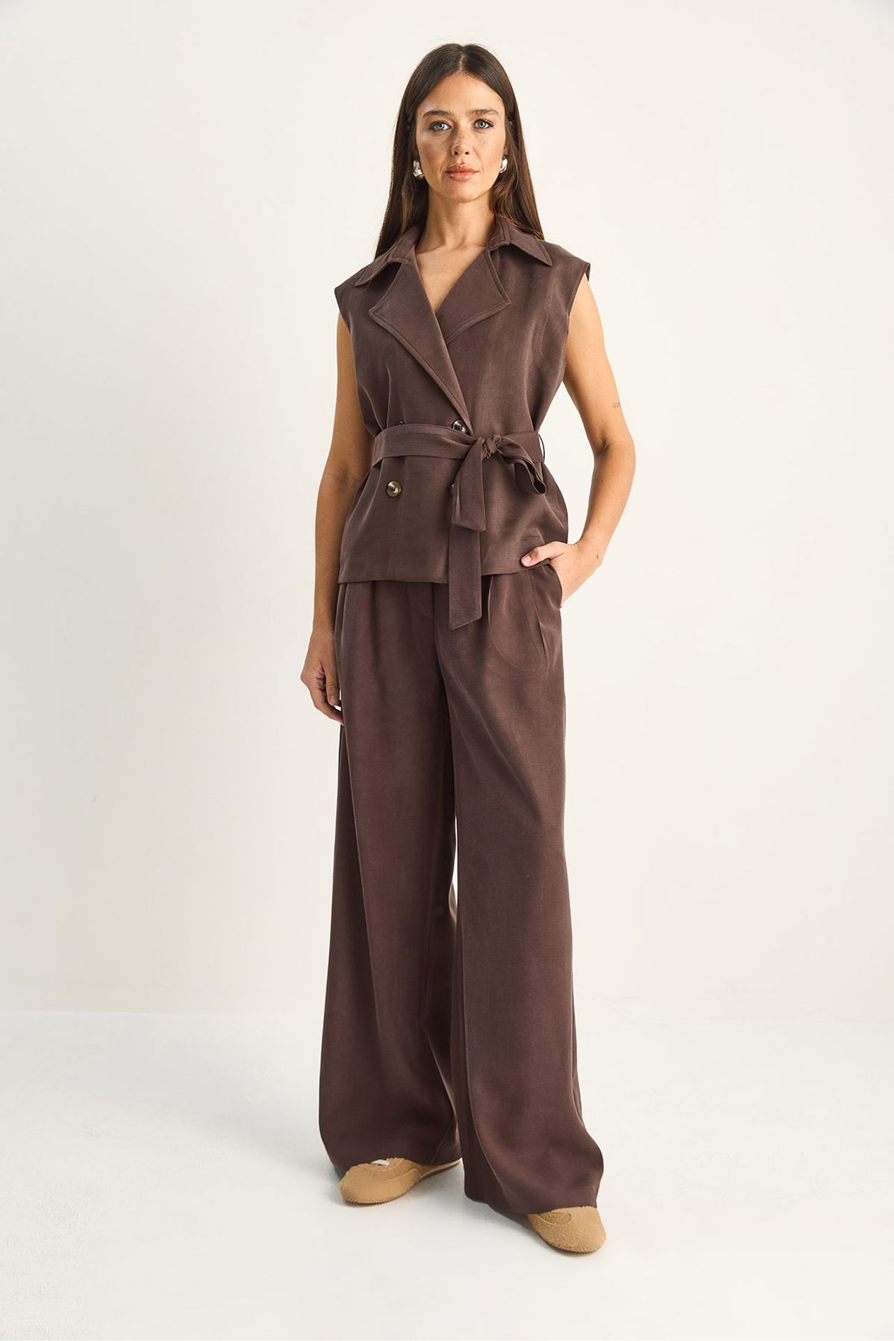 LUCCI High Waist Wide Leg Co-ord Set with Shawl Collar 3