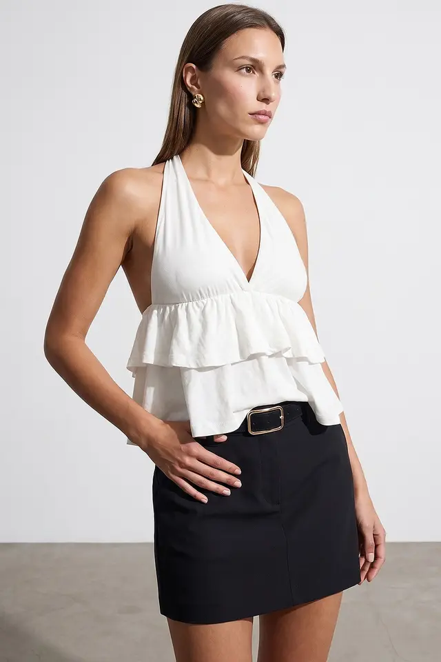 DILVIN Halterneck Poplin Blouse With Ruffle Detail
