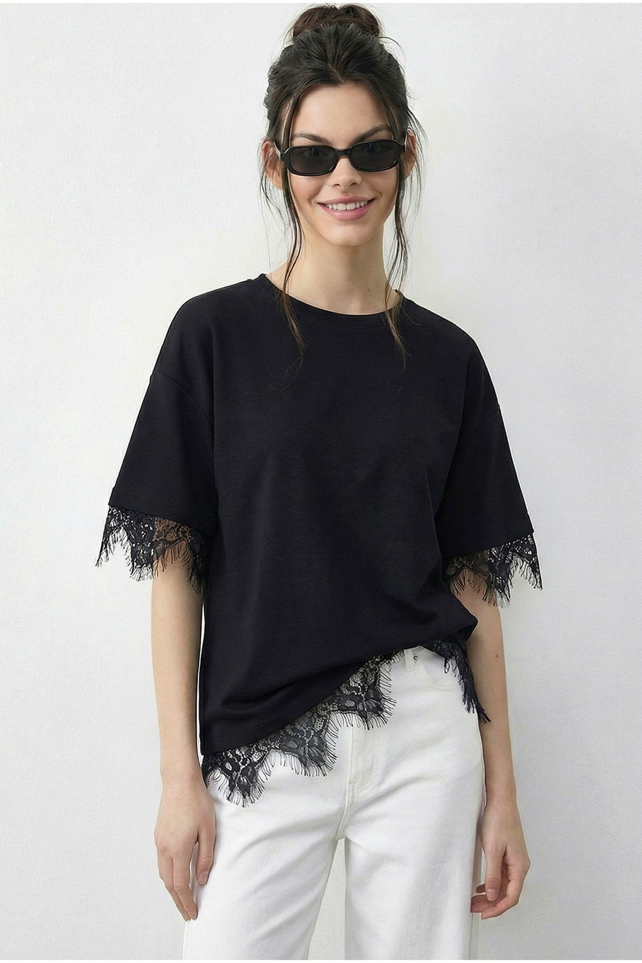 LUCCI Kadın Oversize Bisiklet Yaka Tişört 3