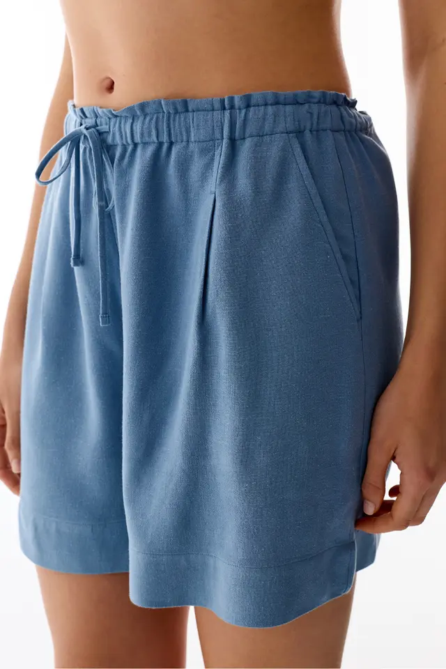 PENTI Linen Pleated High-Waist Shorts