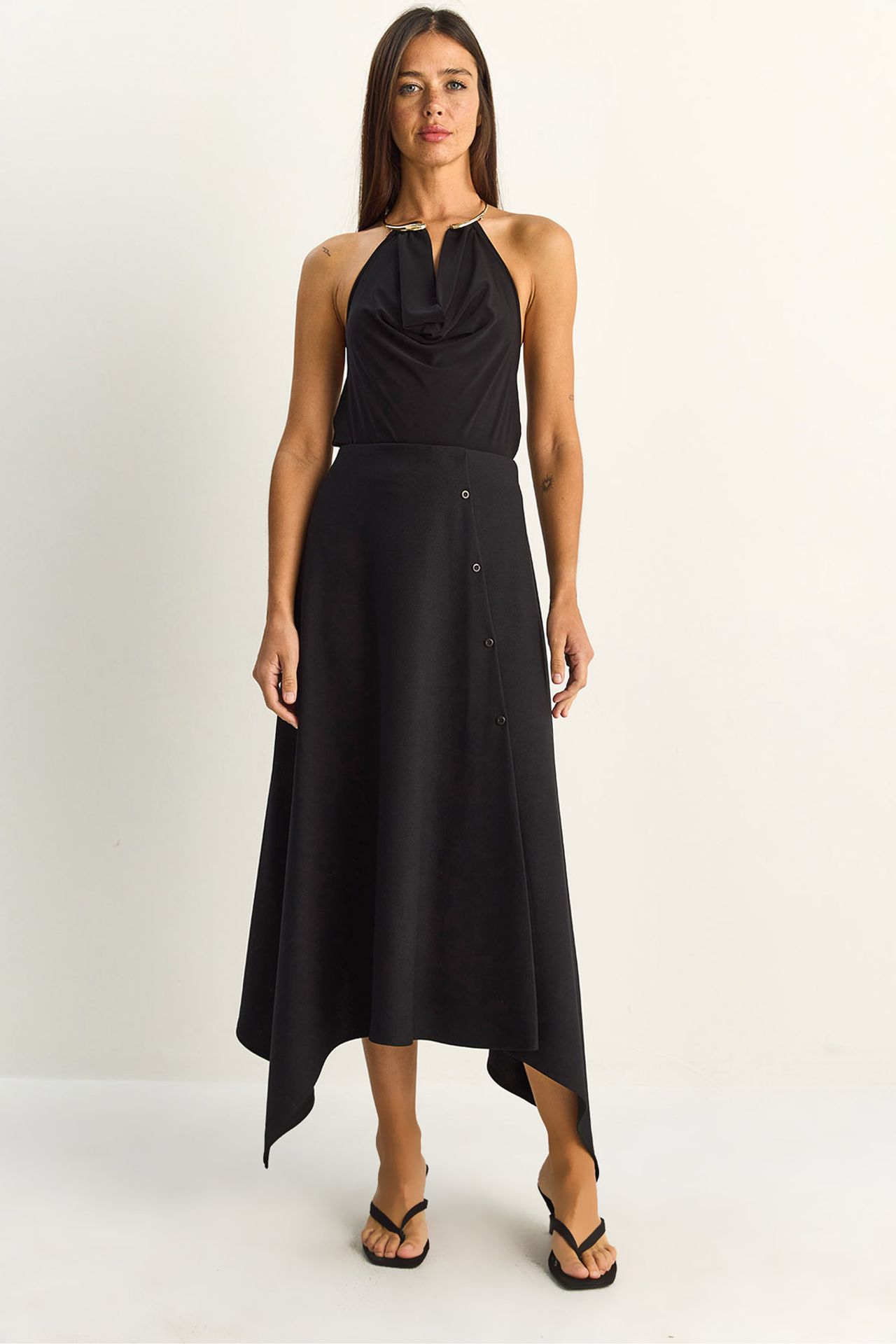 LUCCI Midi A-line Skirt With Button Closure 1