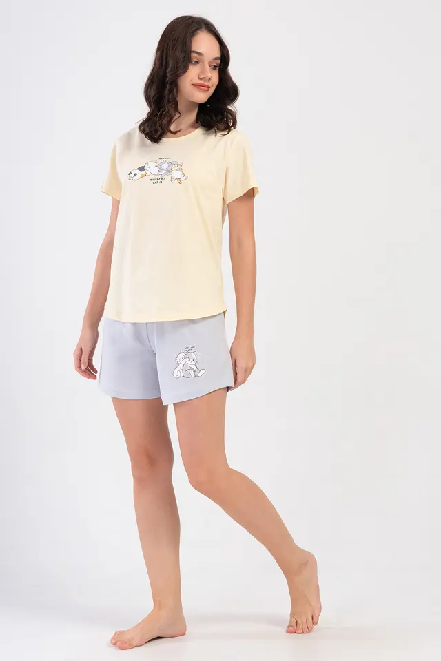 YAKE Kısa Kollu İki Parçalı Pijama Takımı