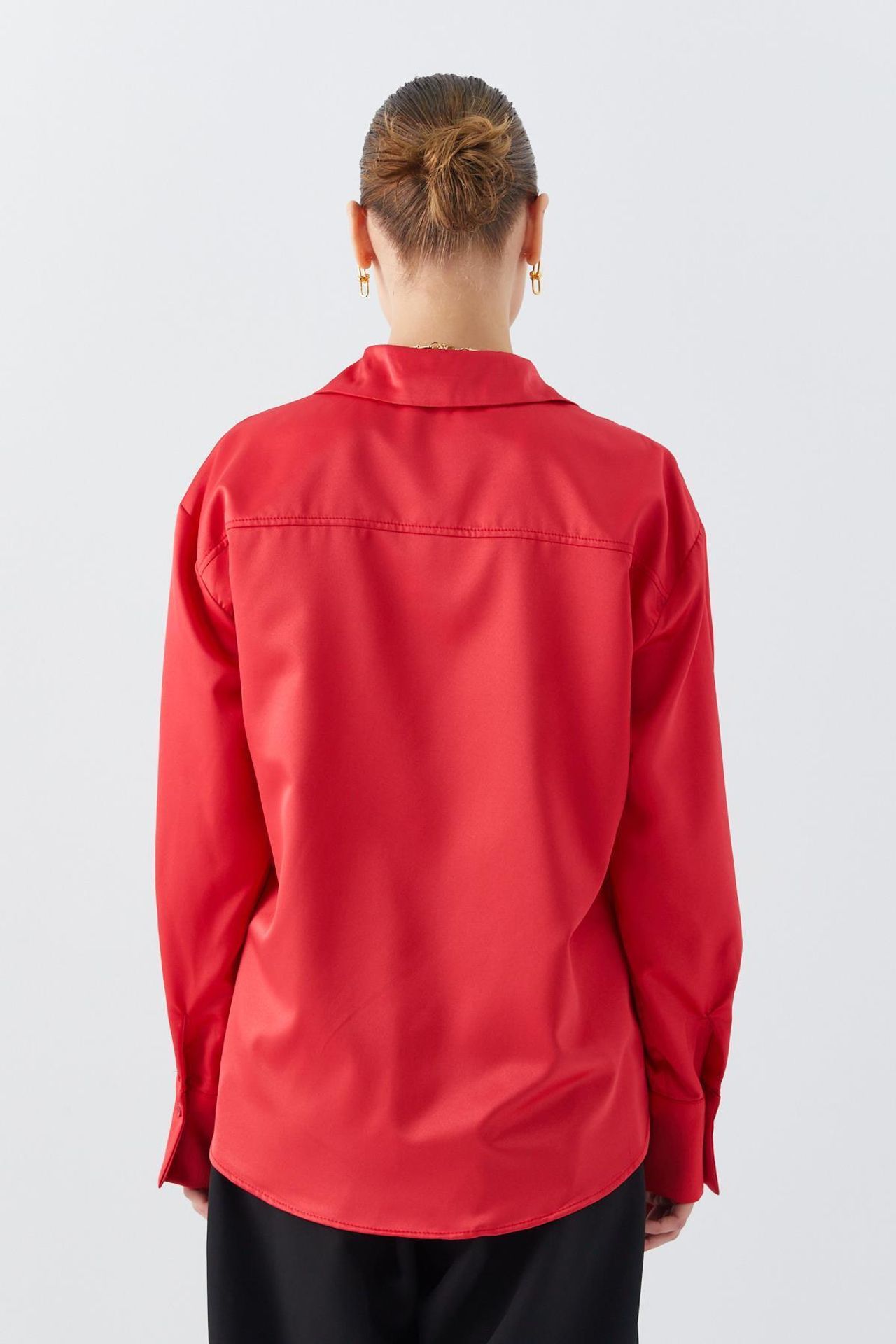 Satin Button-Up Shirt with Pocket Detail 6