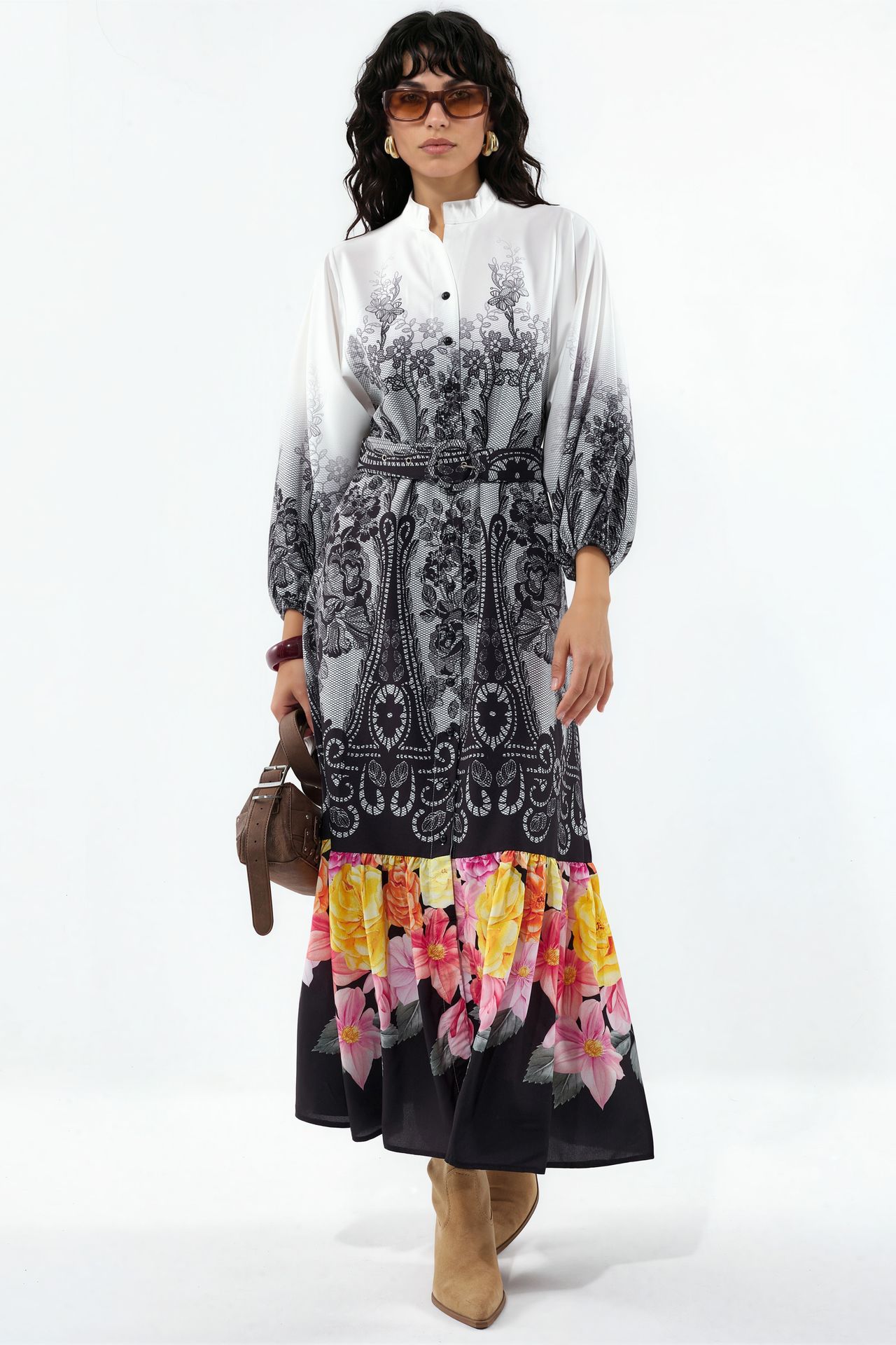 MSN Floral Belted Midi Dress 1