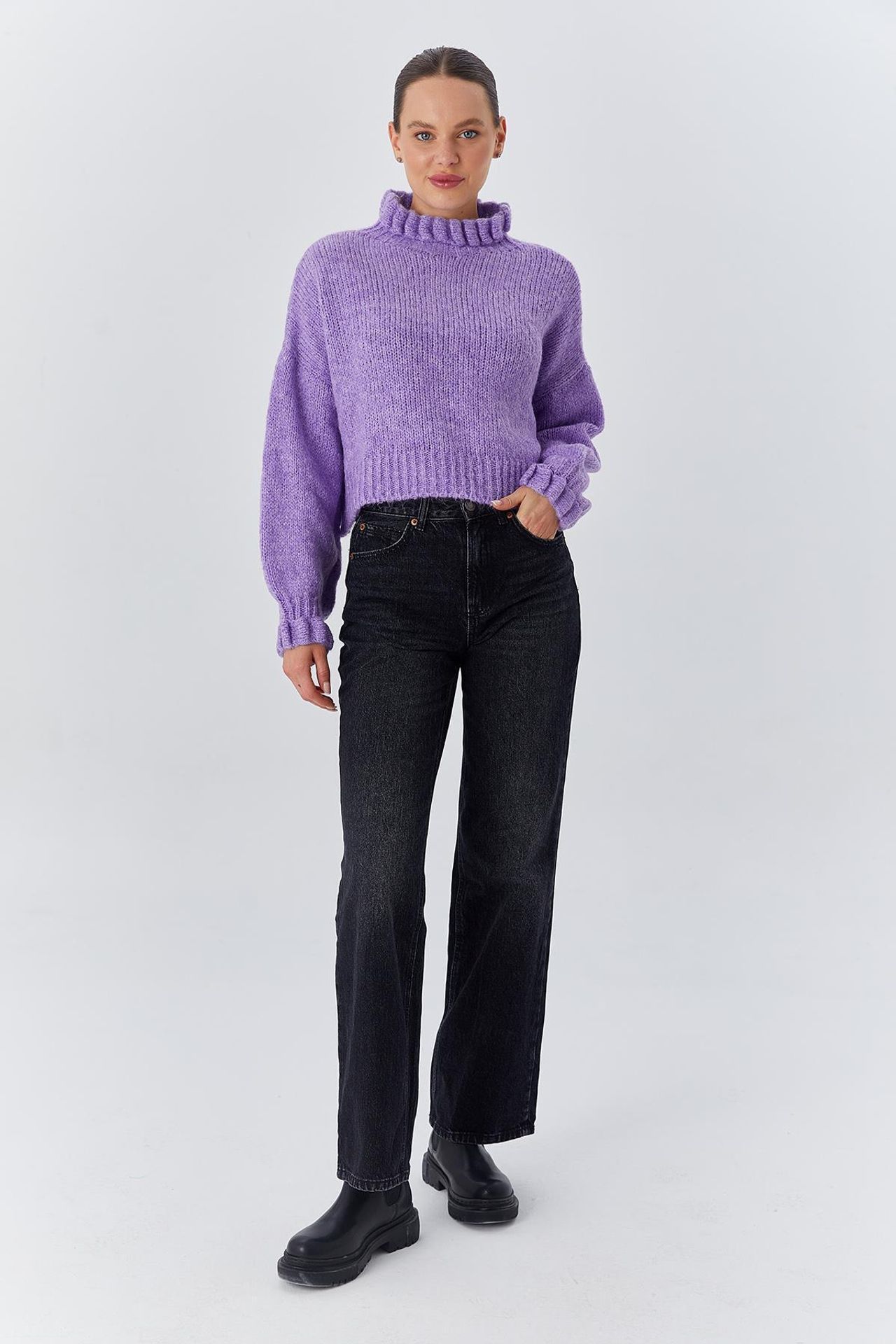 Mixray Thick Turtleneck Textured Crop Sweater 3