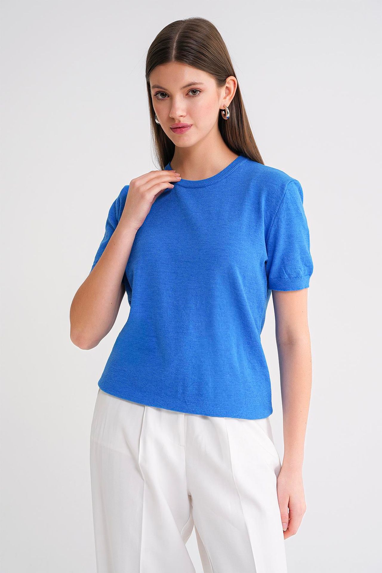 Mixray Crew Neck Short Sleeve Knit Sweater 3