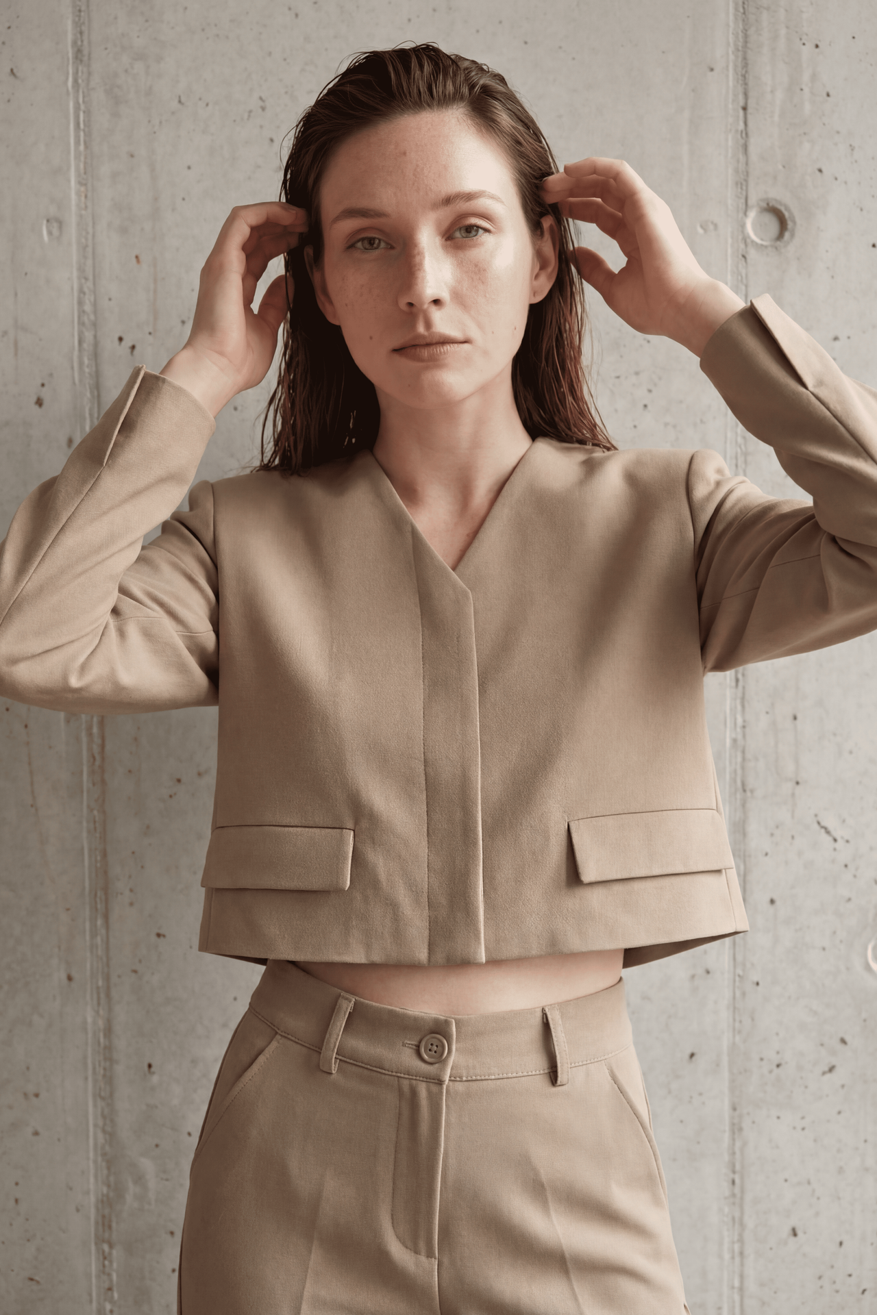 MY FASHION V-Neck Tailored Crop Jacket 5