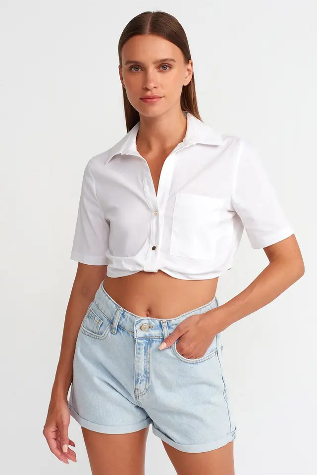 DILVIN Women's Cropped Poplin Shirt
