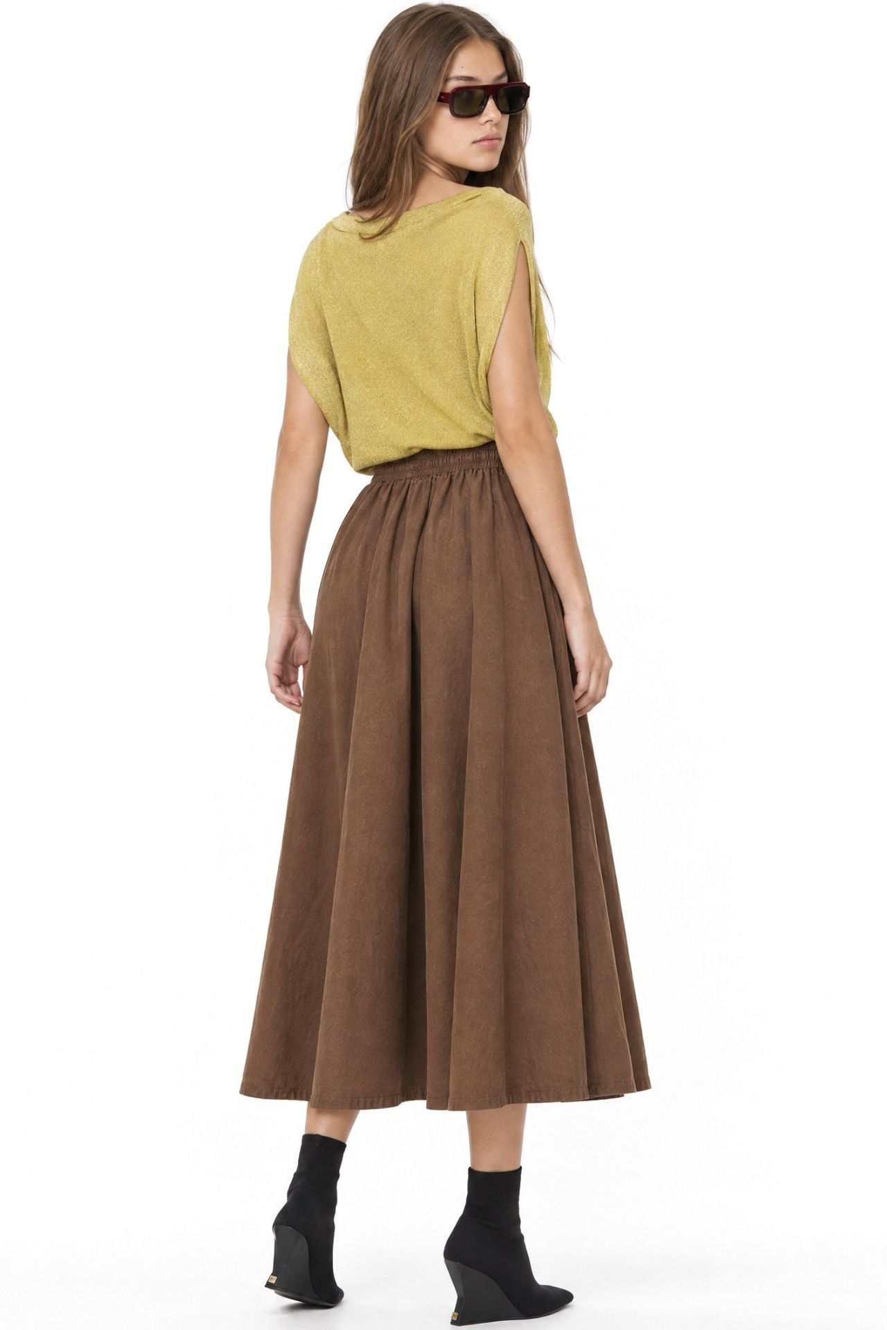 MIXRAY High Waist A-Line Midi Skirt 2