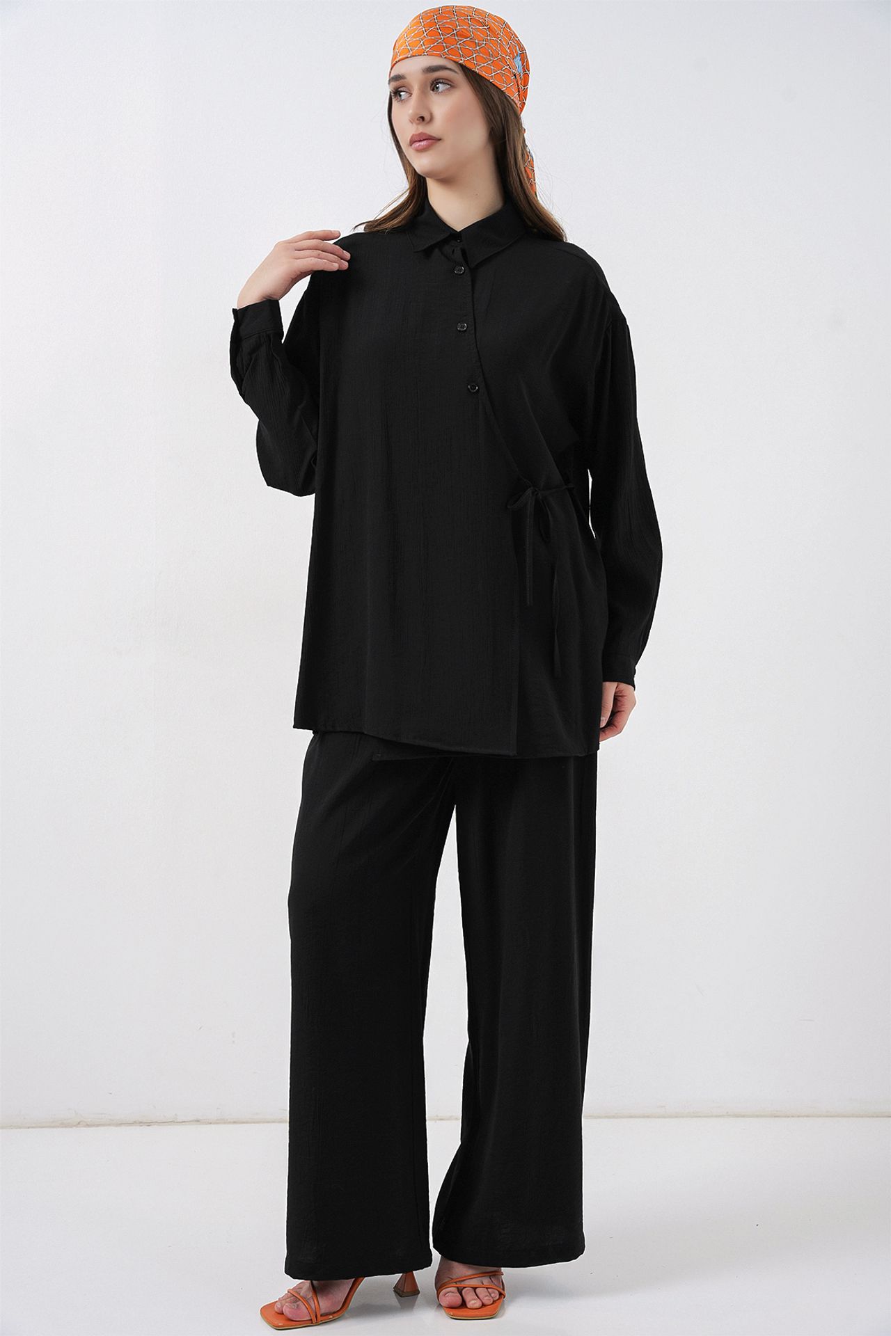 BDART Tie Detail Shirt Collar Tunic-Pants Set 3