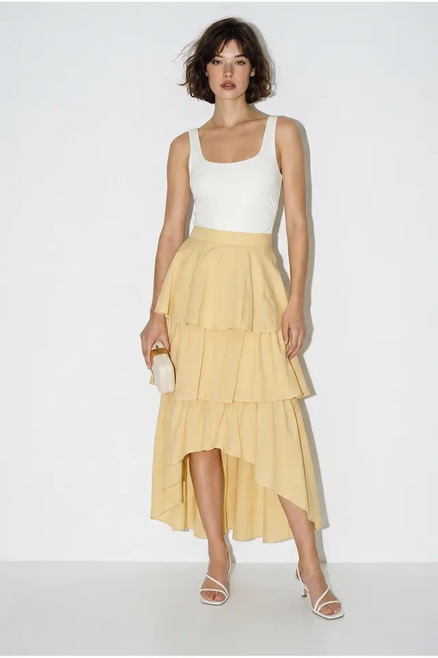 LUCCI High-Waist Cotton Poplin Midi Skirt