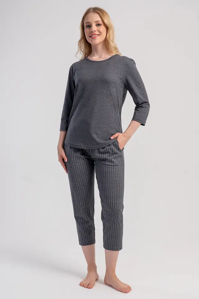 YAKE Çizgili Rahat 2 Parçalı Pijama Takımı