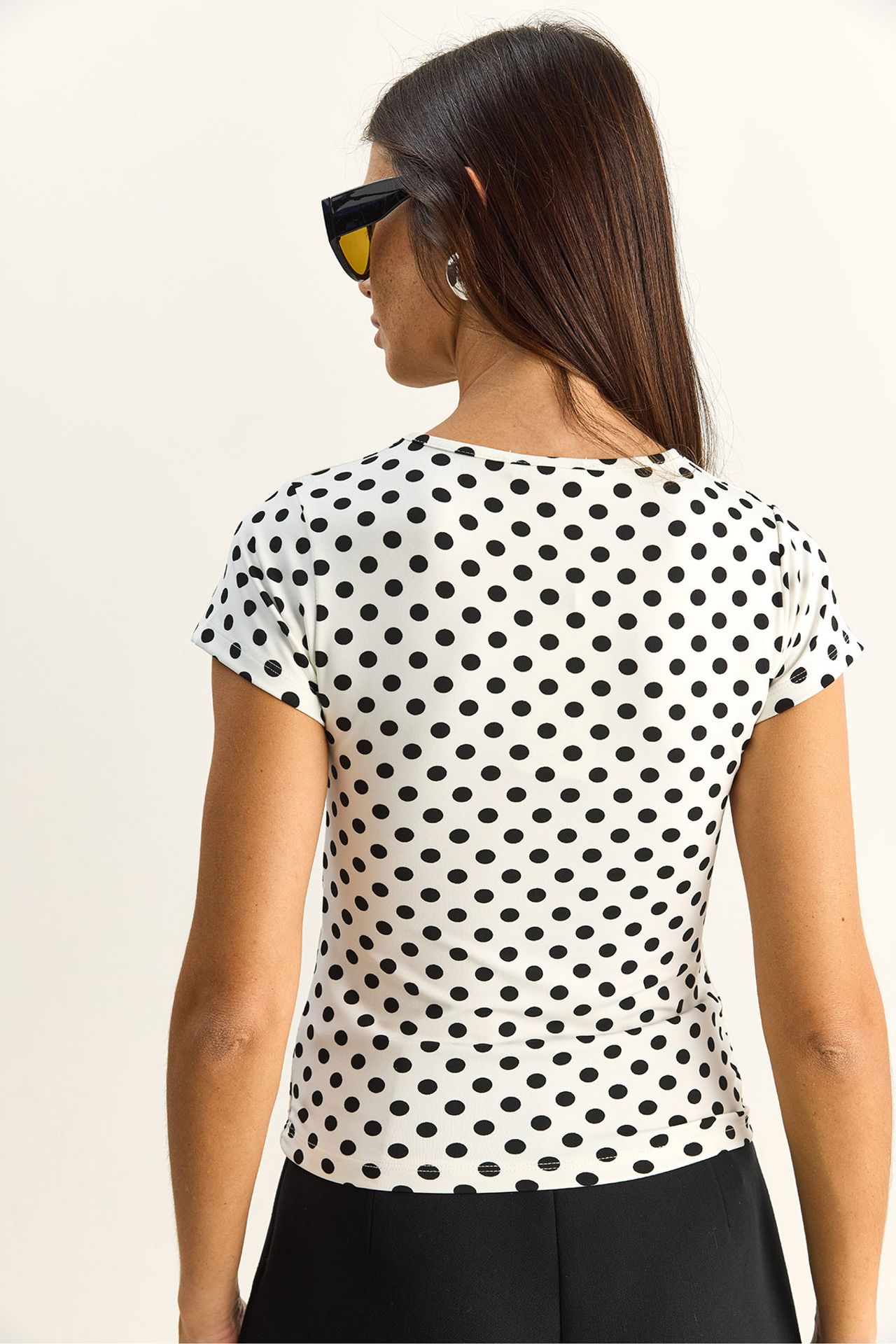 LUCCI Polka Dot Crew Neck Crop T-Shirt 6