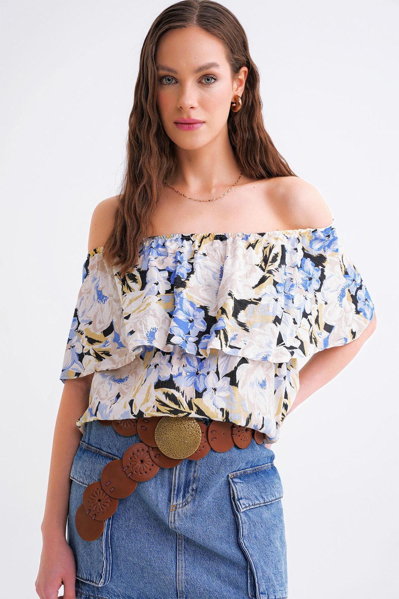 Mixray Floral Print Off Shoulder Blouse 1