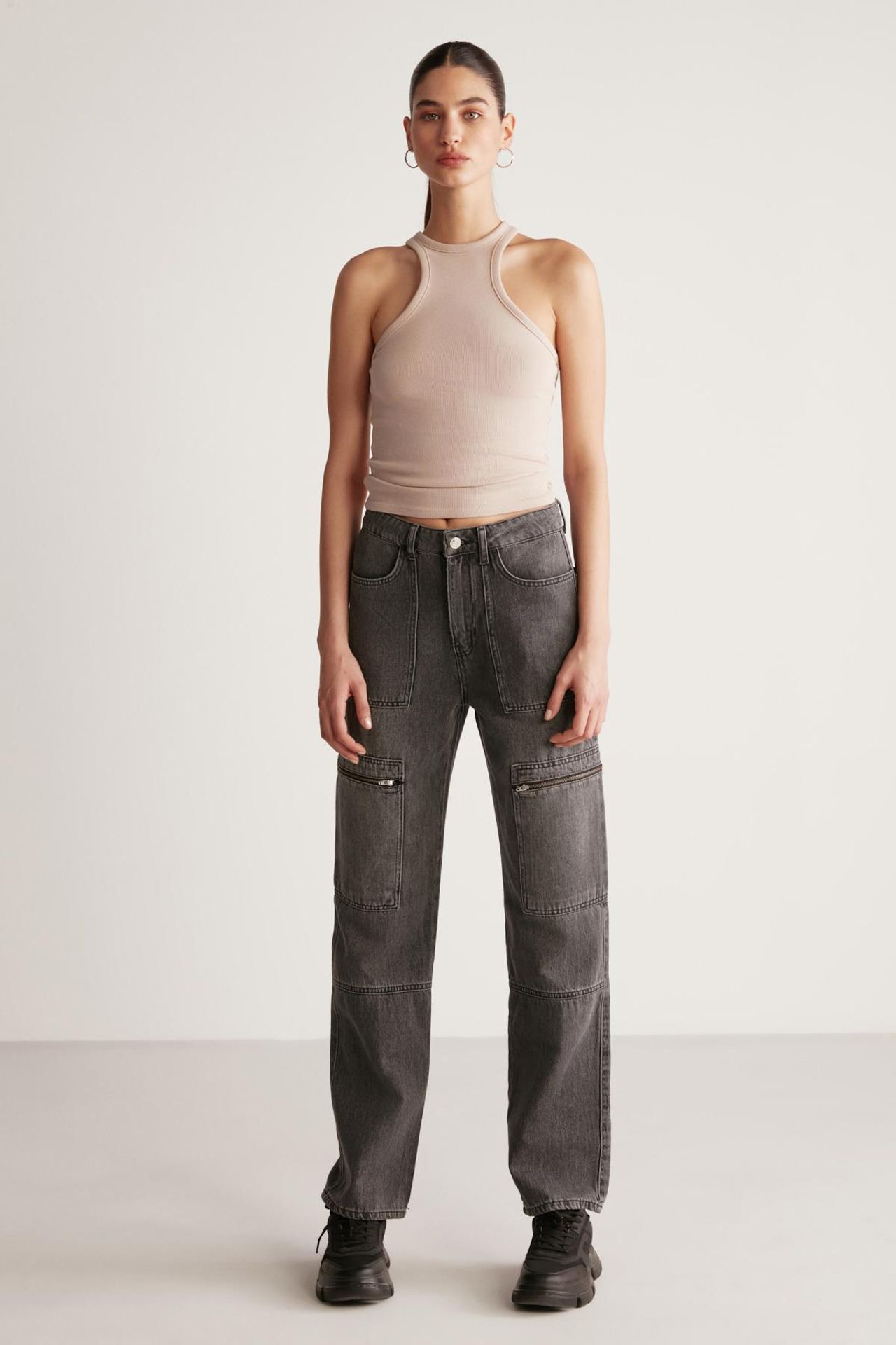 GRIMELANGE Fitted Ribbed Halterneck Crop Tank 4