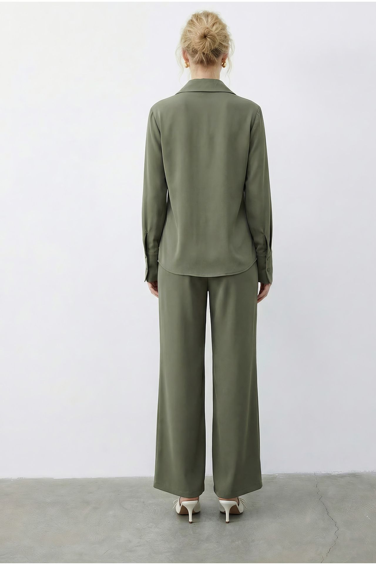LUCCI Shawl Detailed Blouse and High Waist Wide Leg Pants Two-Piece Set 6