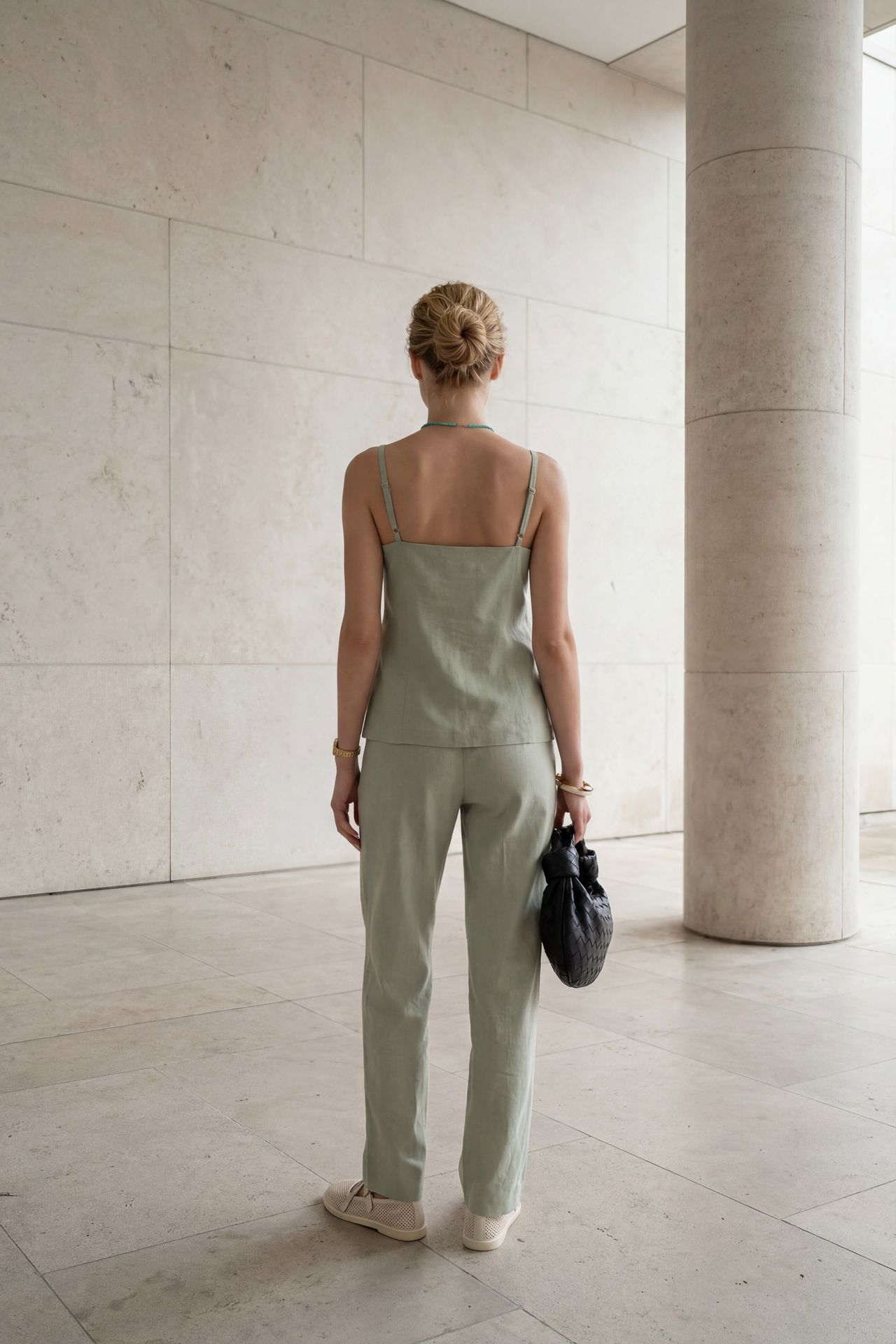 MY FASHION V-Neck Buttoned Vest with Pockets & Straight Leg Pants Two-Piece Set 3