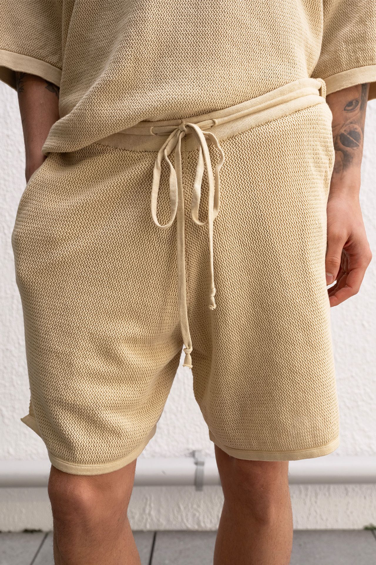GIESTO Textured Knitwear Mid Waist Sweat Shorts 1