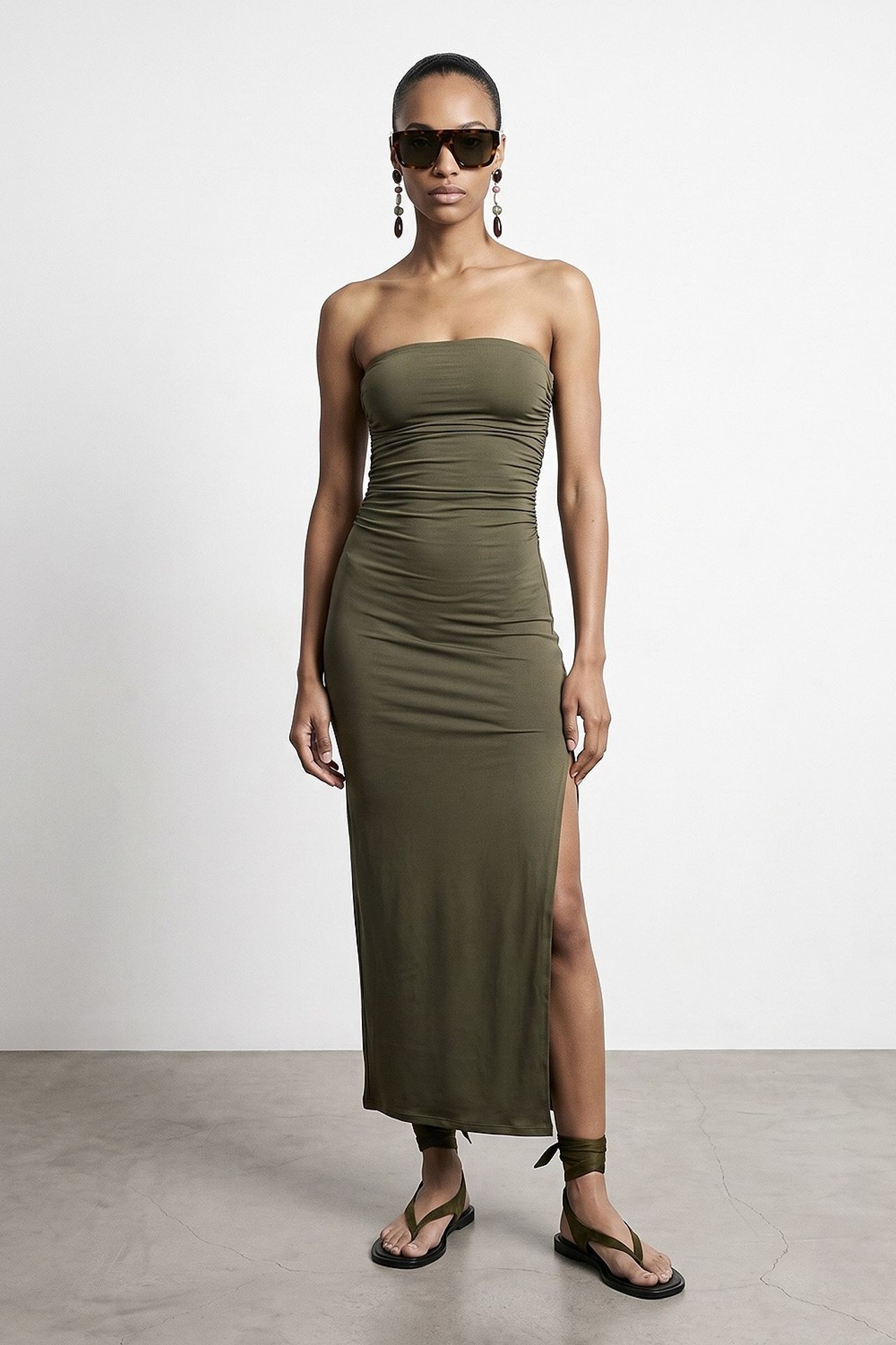DILVIN Askısız Yırtmaçlı Bodycon Maxi Elbise 1