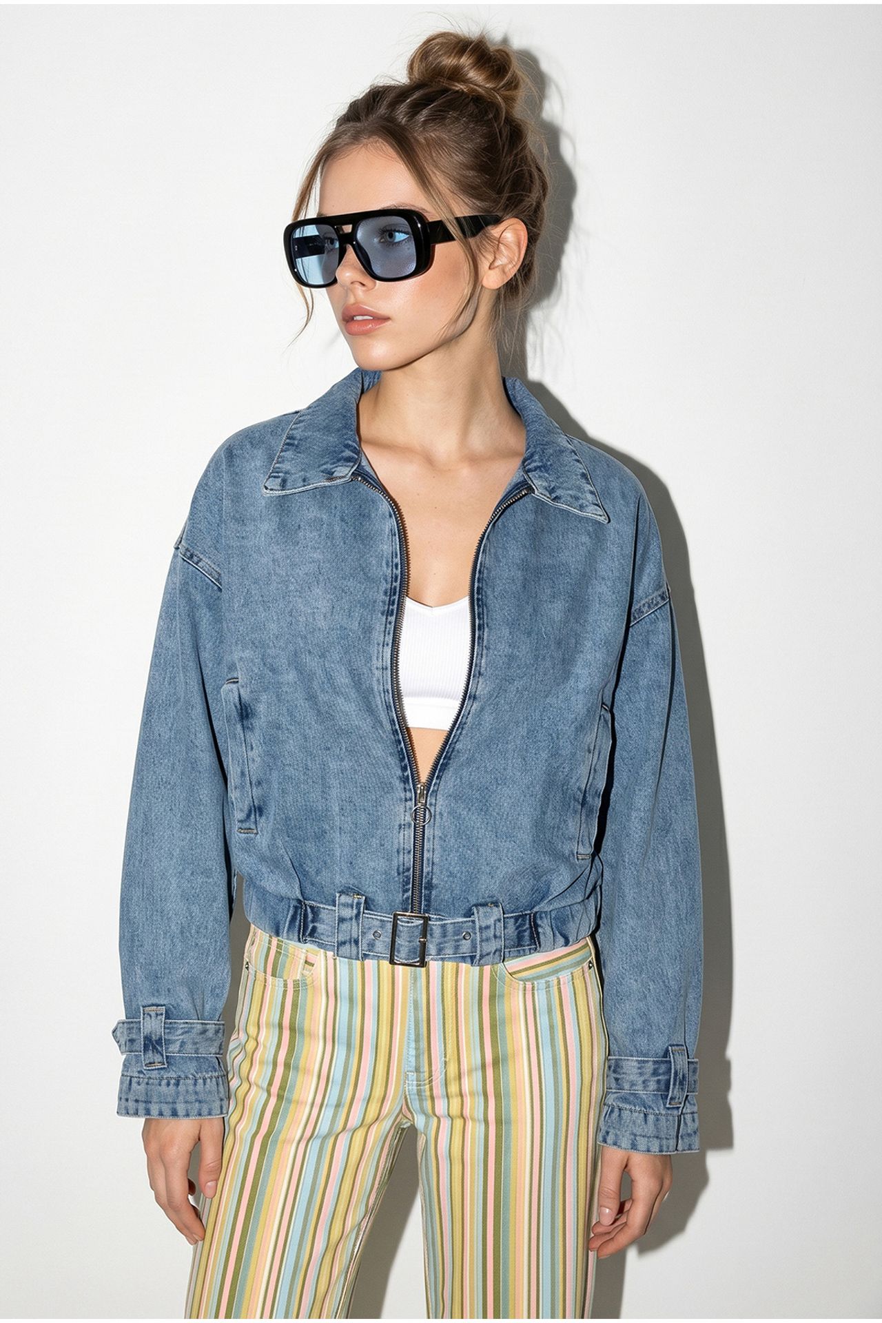 LUCCI Women’s Cropped Oversized Denim Jacket