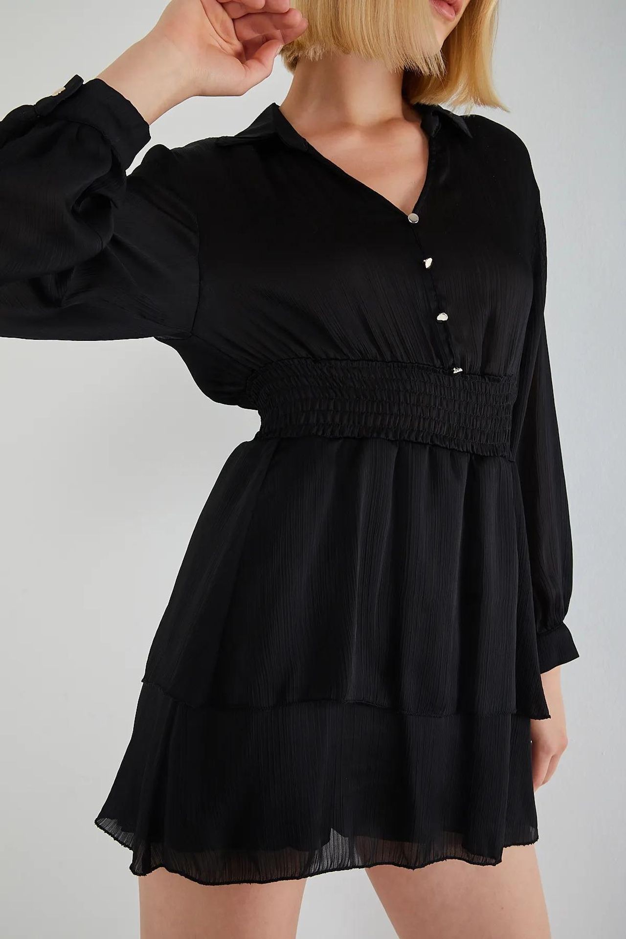 Mixray Mini V-Neck Buttoned Ruffle Dress 5