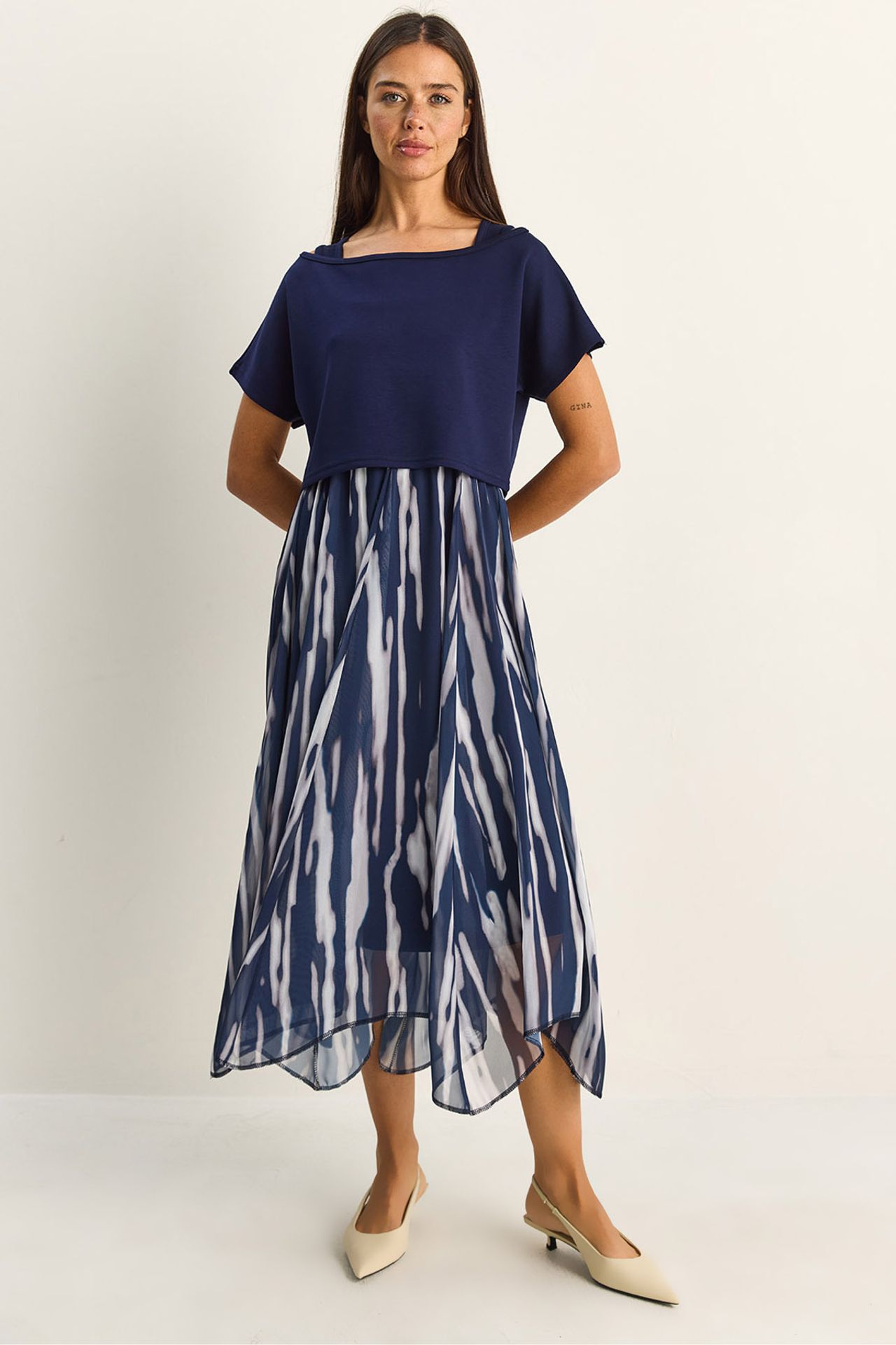LUCCI Abstract Print Boat Neck Midi Dress 1