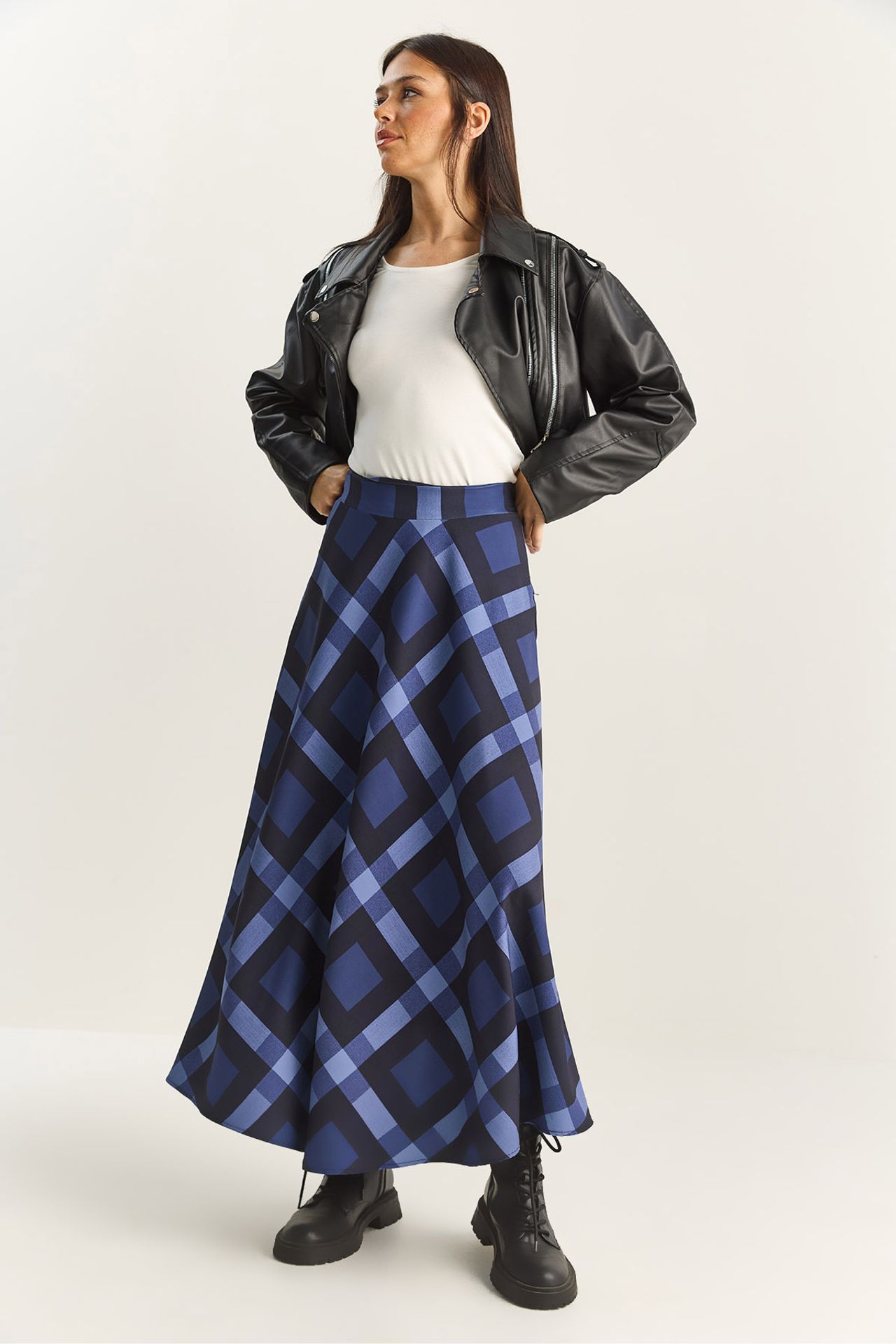 LUCCI High Waist Midi Skirt in Plaid Checkered Pattern 4