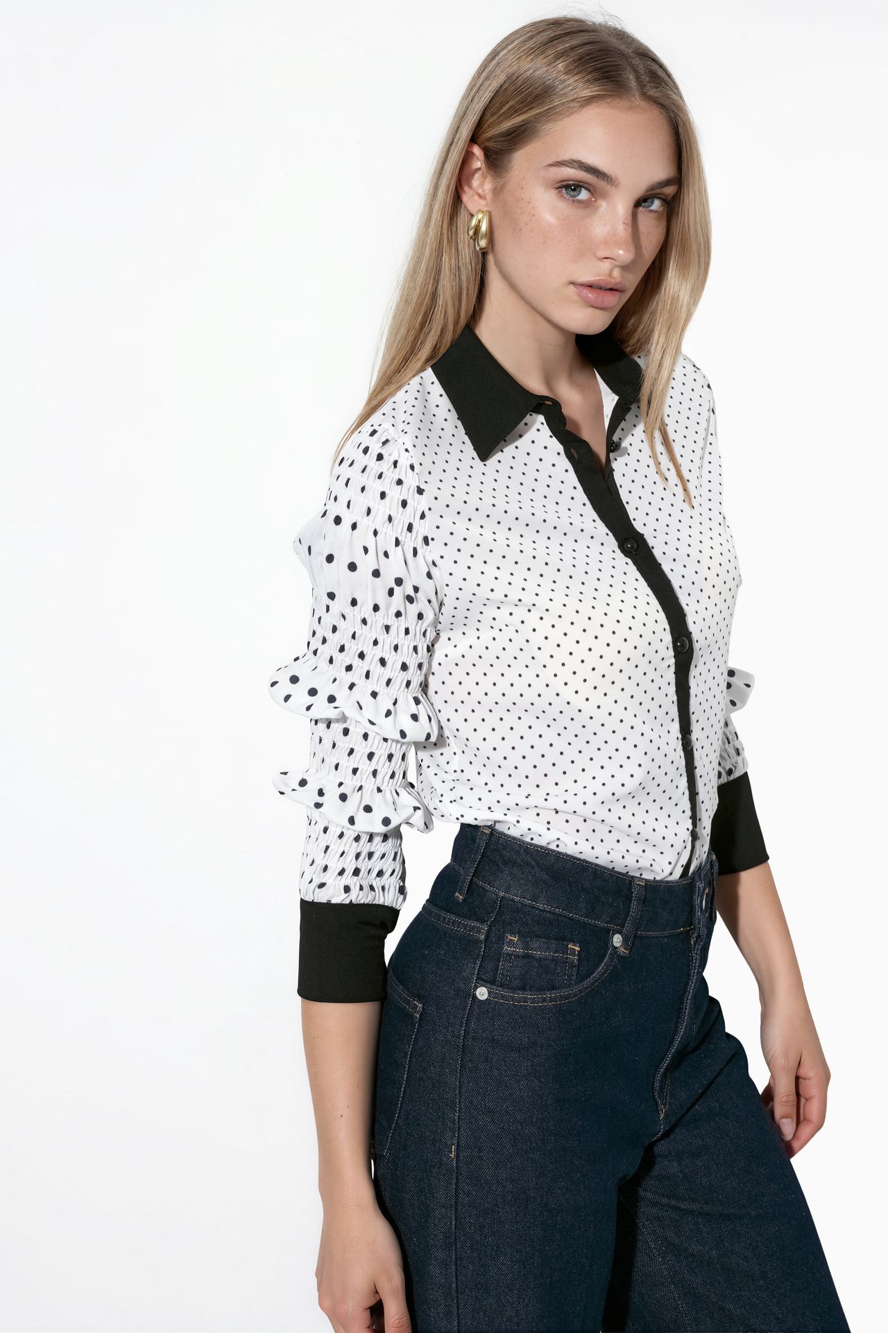 MSN Women's Polka Dot Woven Button T-Shirt 2