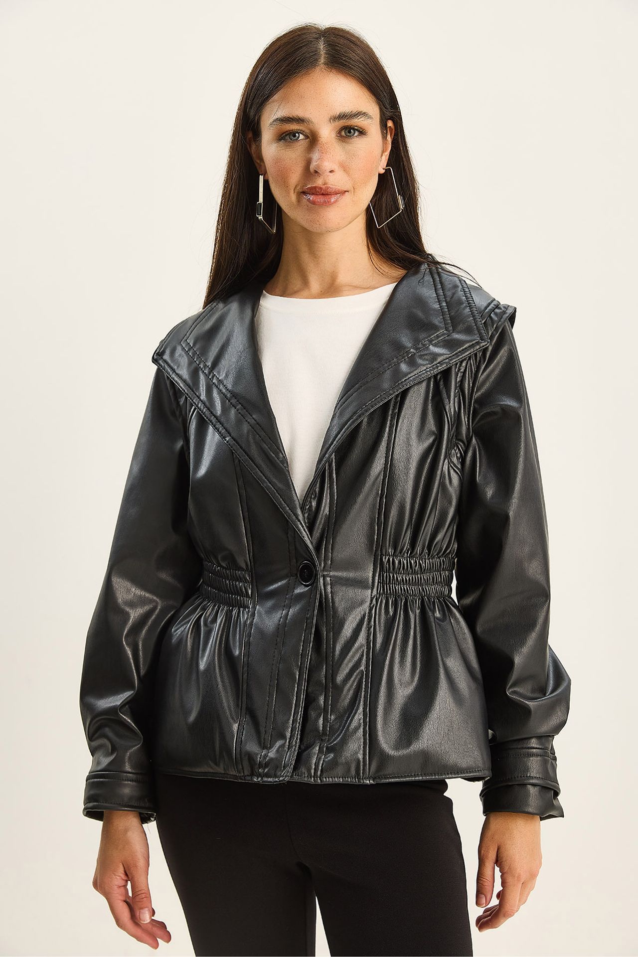 LUCCI Zipped Oversize Faux Leather Jacket 5