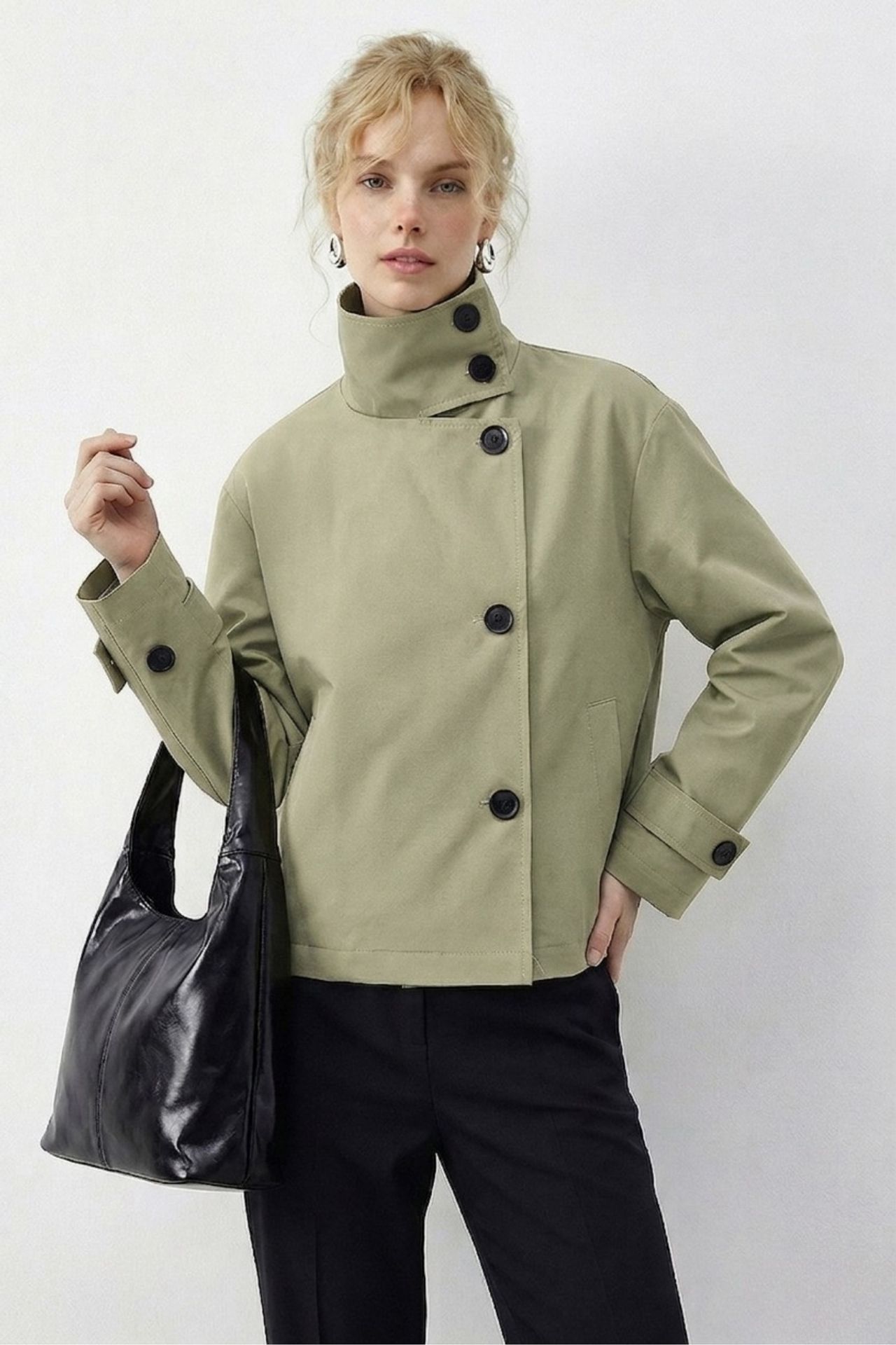 LUCCI Short Mandarin Collar Trench Coat 3