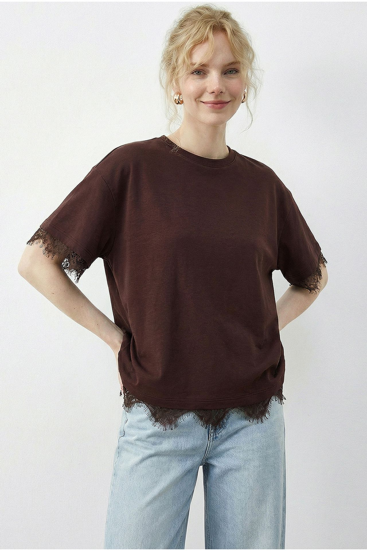 LUCCI Kadın Oversize Bisiklet Yaka Tişört 3