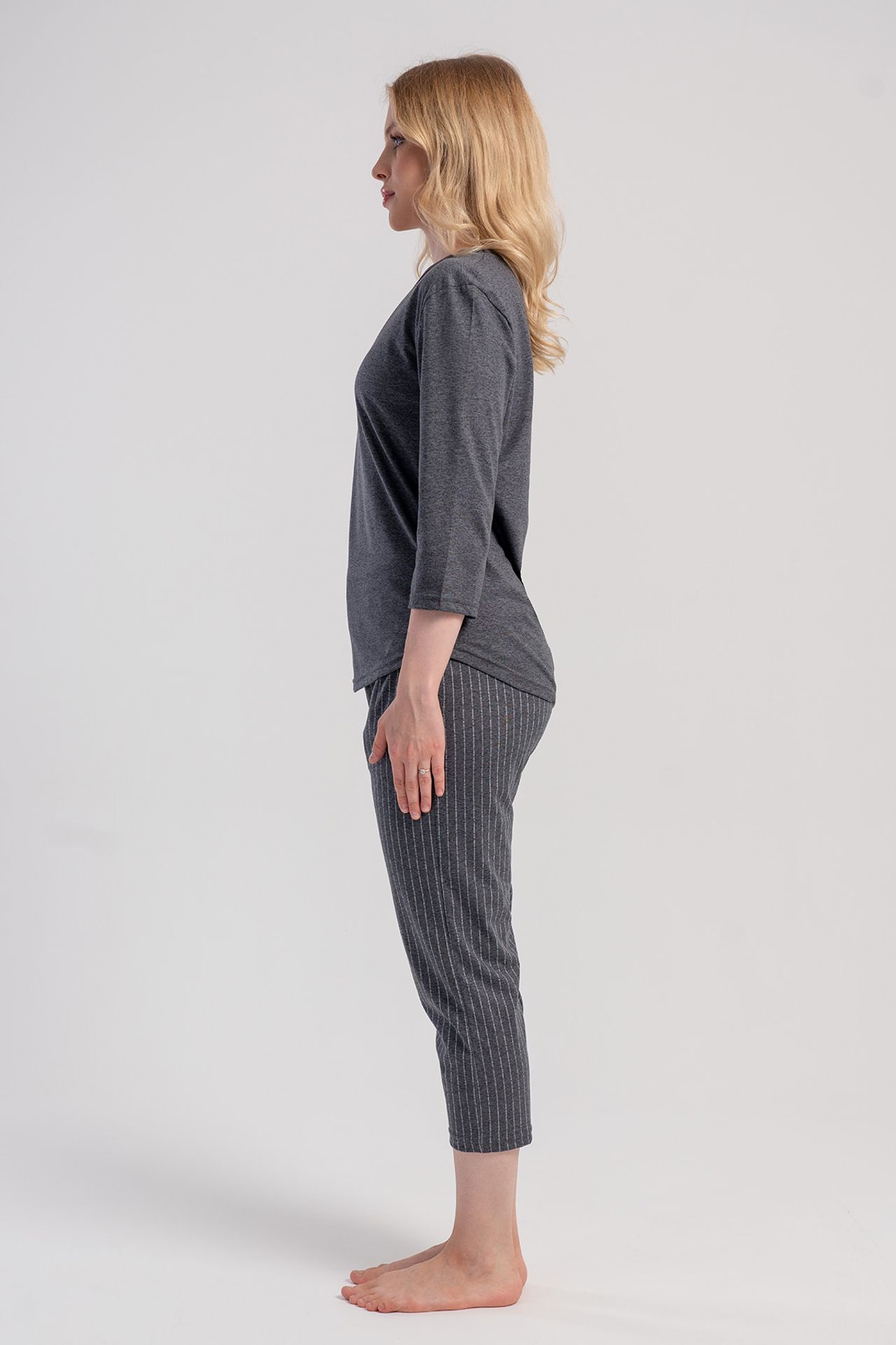 YAKE Çizgili Rahat 2 Parçalı Pijama Takımı 4