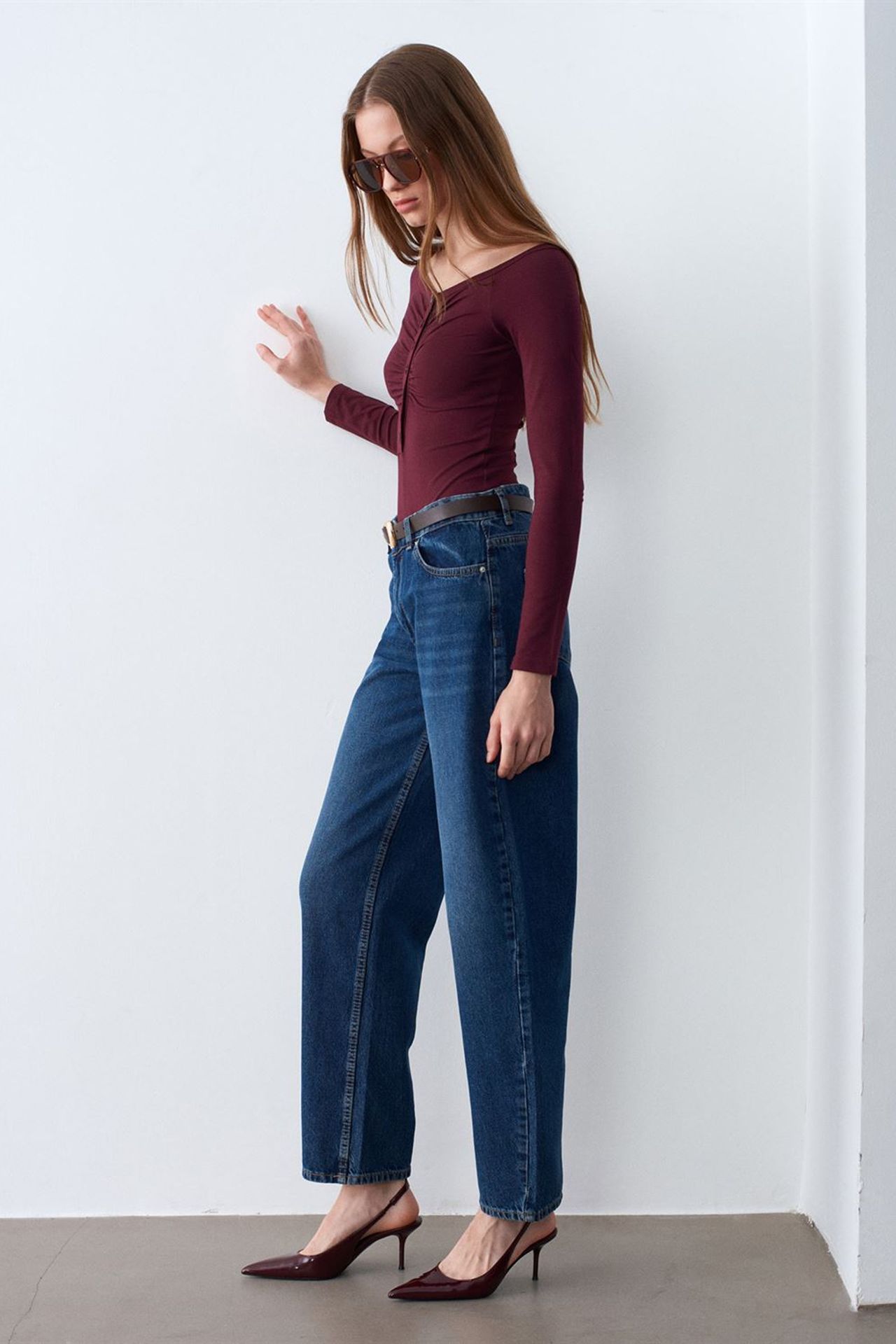 DILVIN Kayık Yaka Slim Fit Body Bluz 3