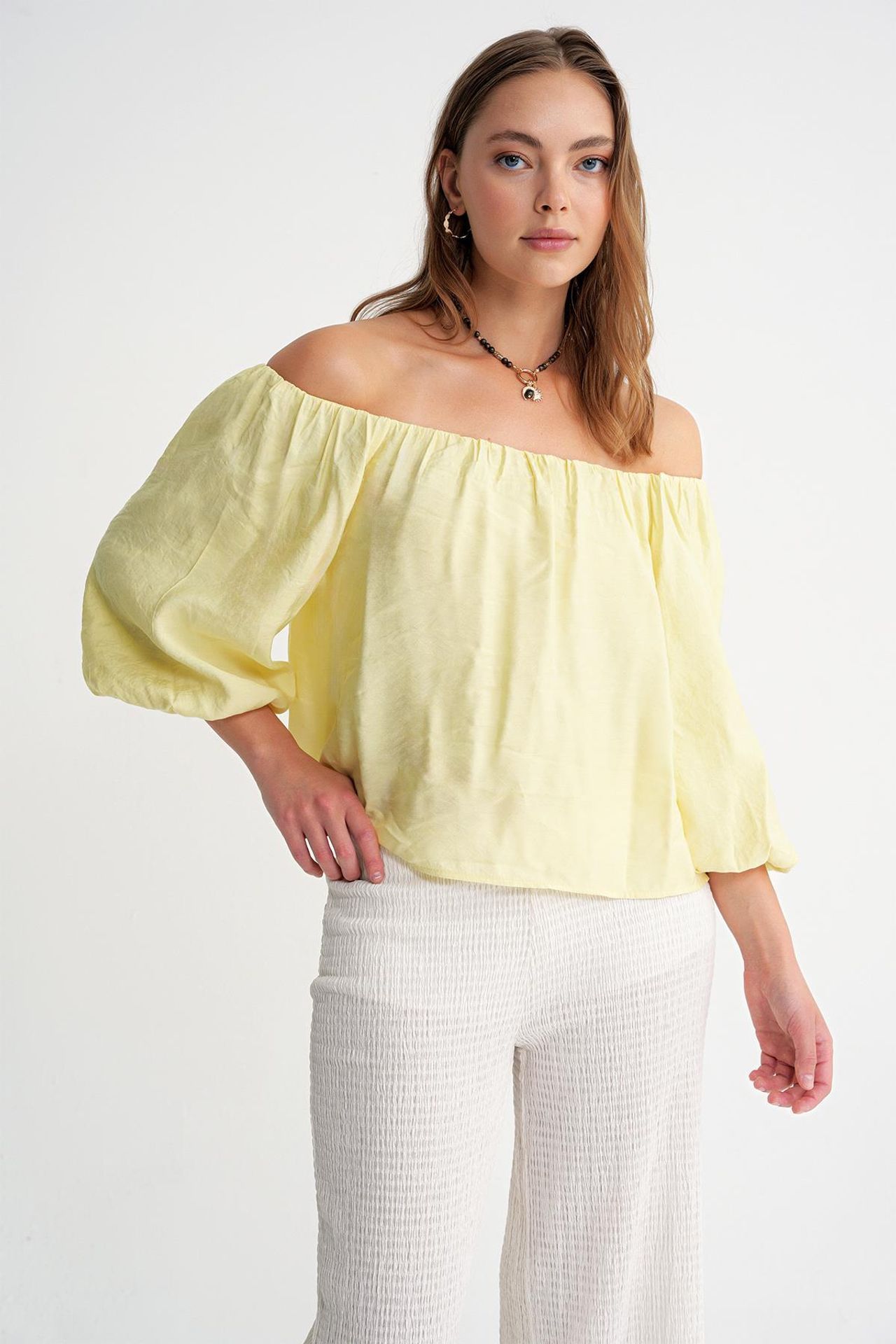 Mixray Modal Blended Blouse with Madonna Collar and Ruffle Detail 4