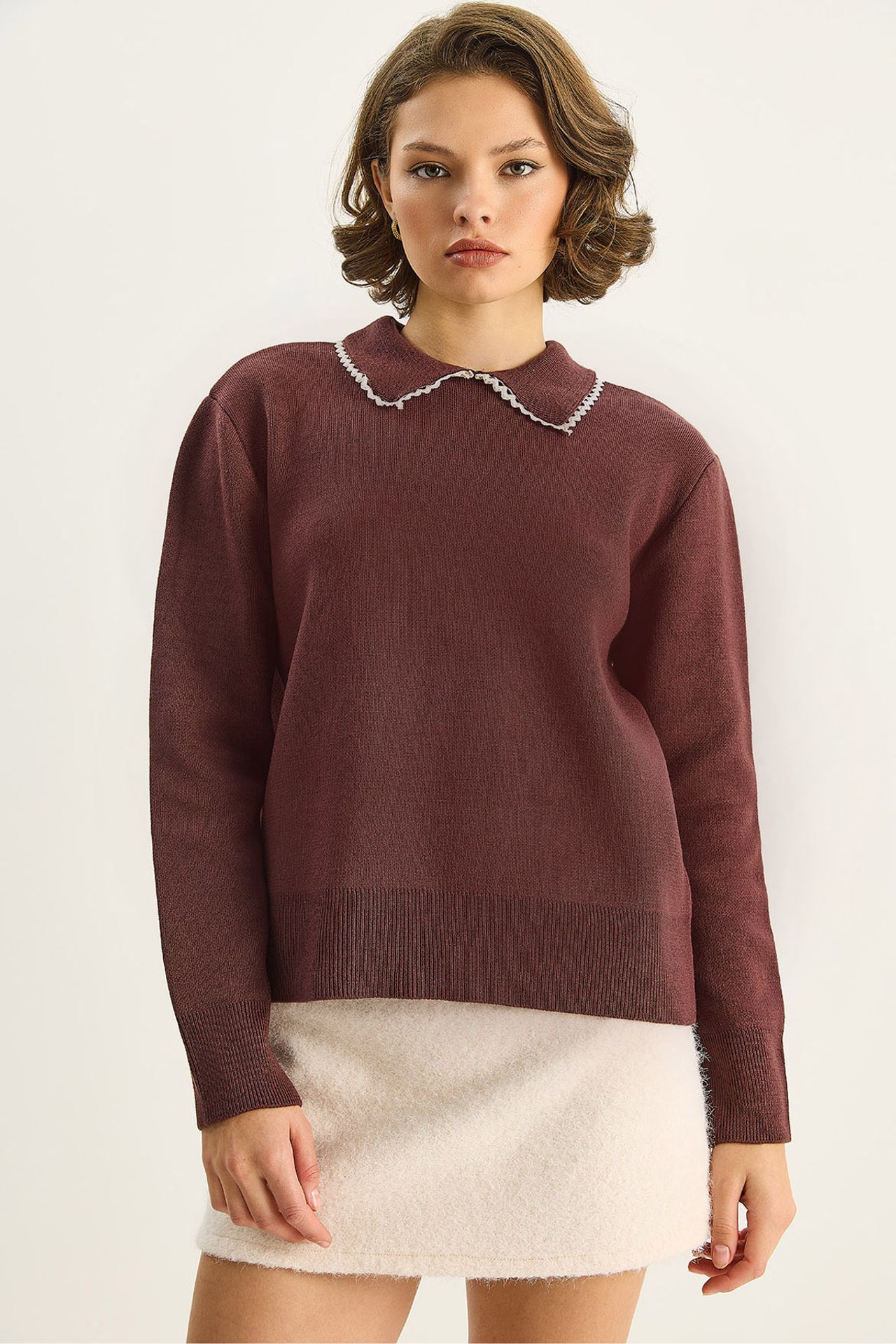 LUCCI Knit Sweater with Shirt Collar 1