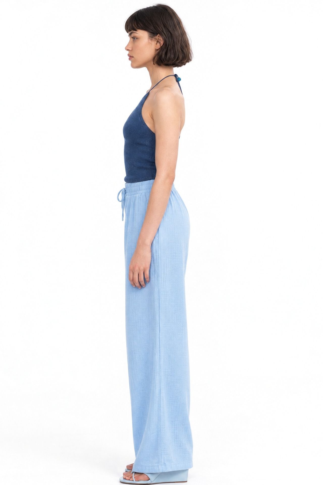 Mixray High Waist Textured Muslin Fabric Pants 3