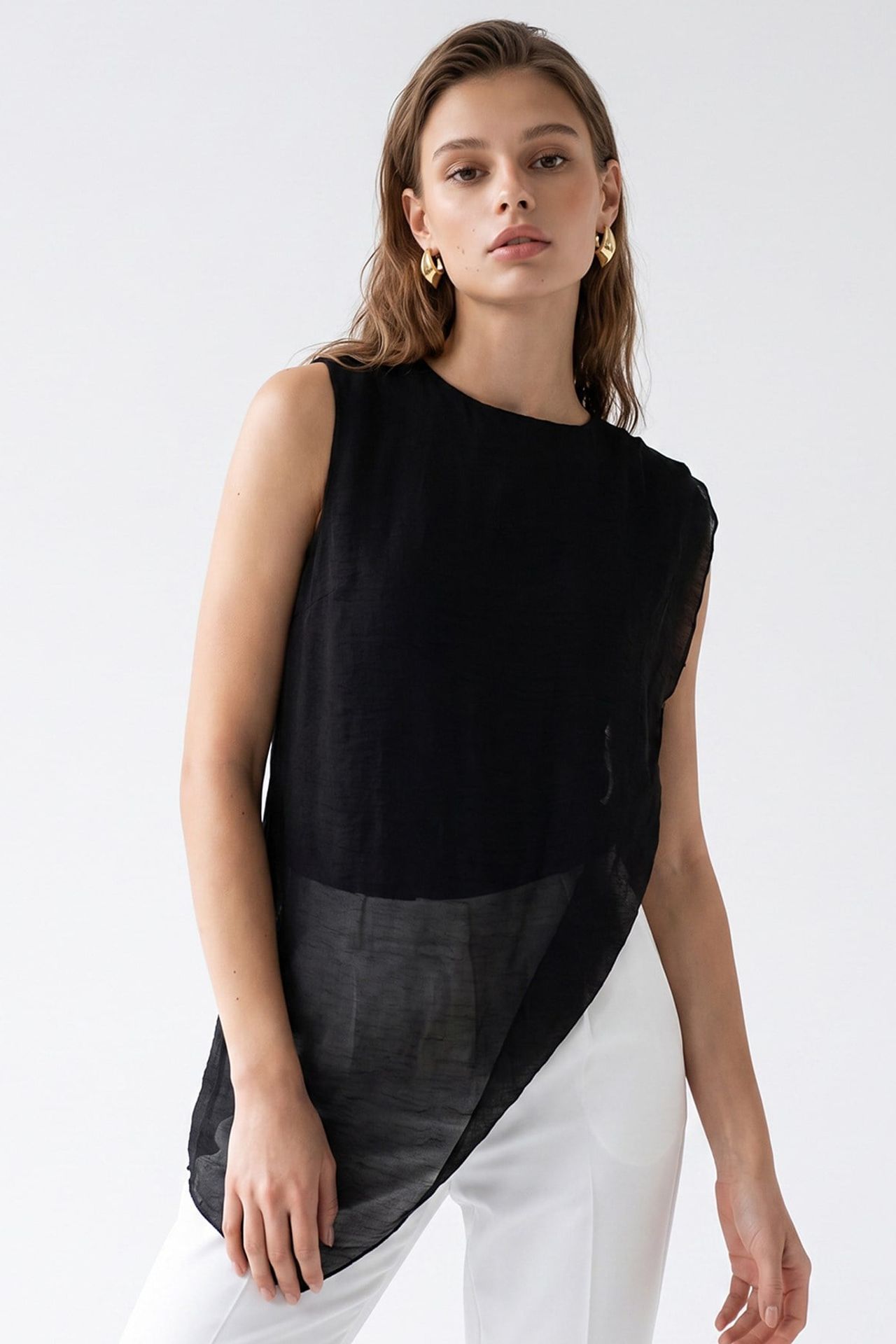 MIXRAY Long Chiffon Sleeveless Blouse 2