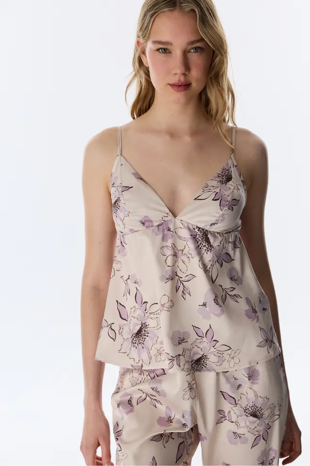PENTI Petal Satin Floral Tank Top Pajama Top