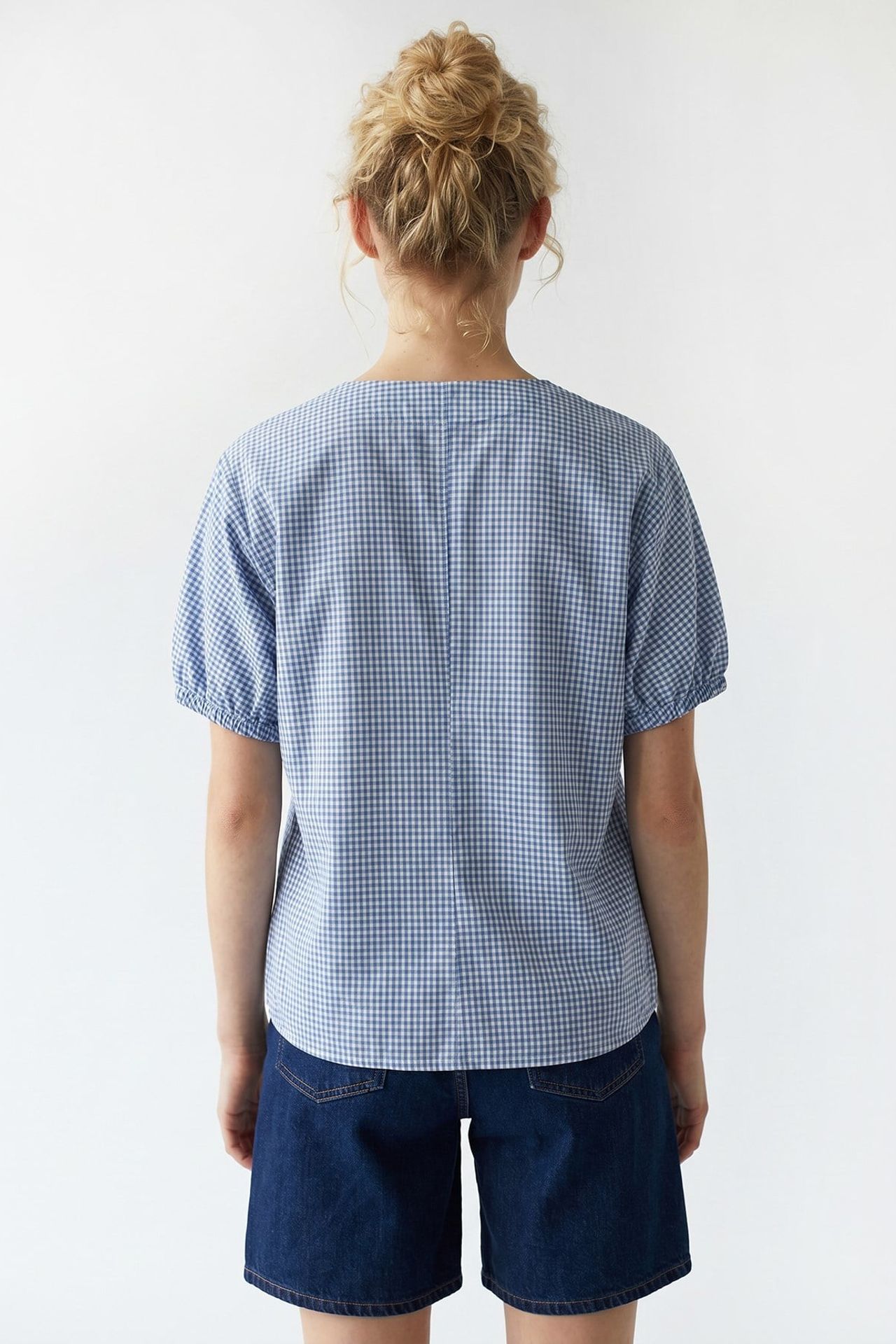 MIXRAY Gingham Poplin Düğmeli Gömlek 4