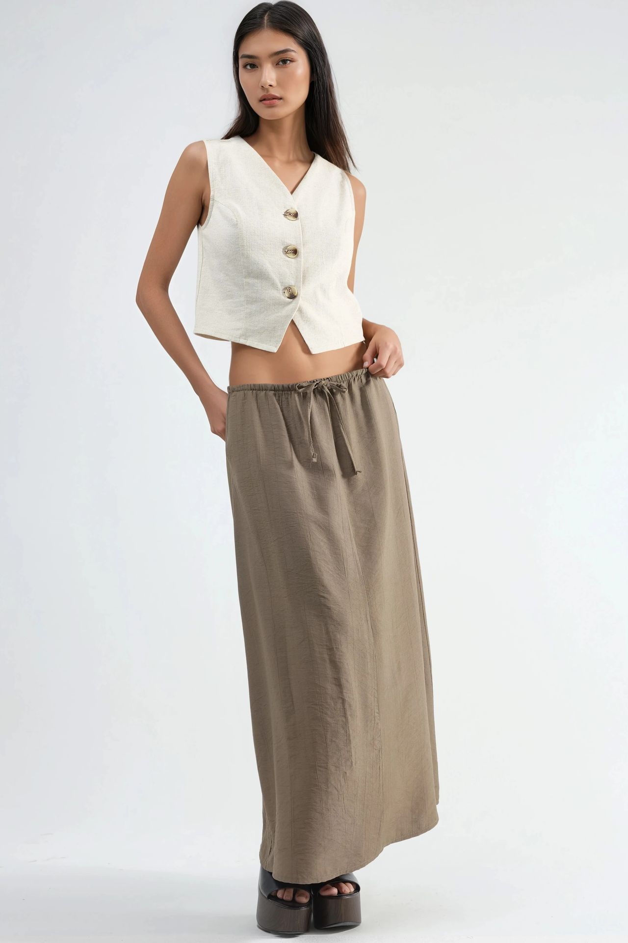 BUSEM High Waist A-Line Maxi Skirt 5