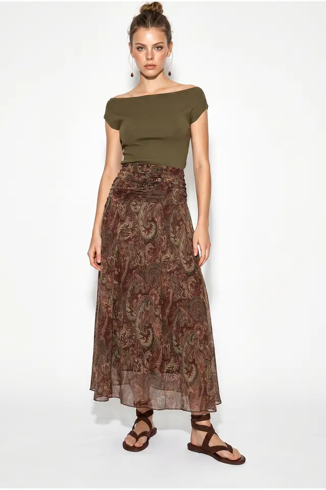 LUCCI High-Waist Paisley Maxi Skirt