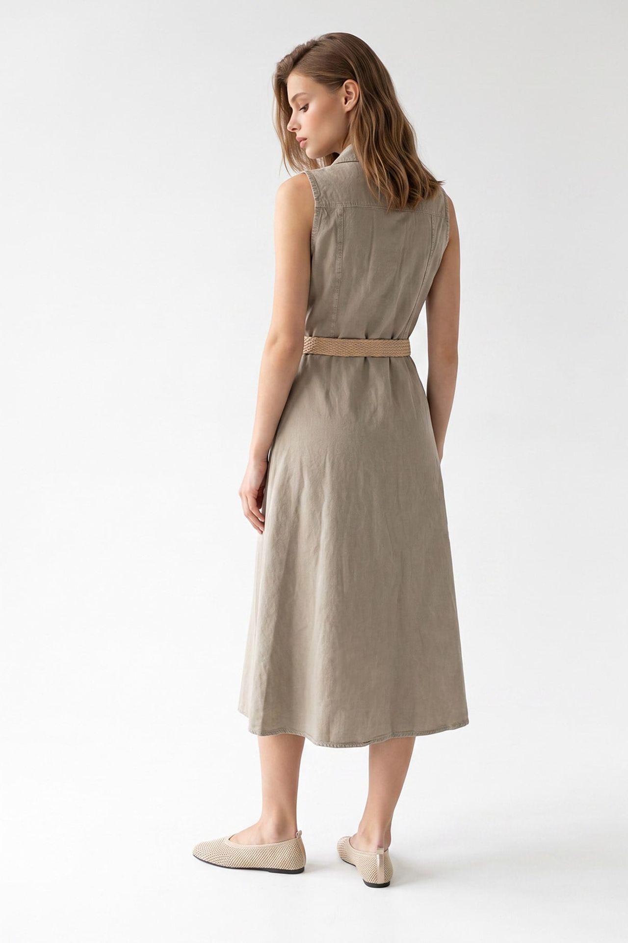 MIXRAY Belted Cotton Poplin Midi Shirt Dress 5