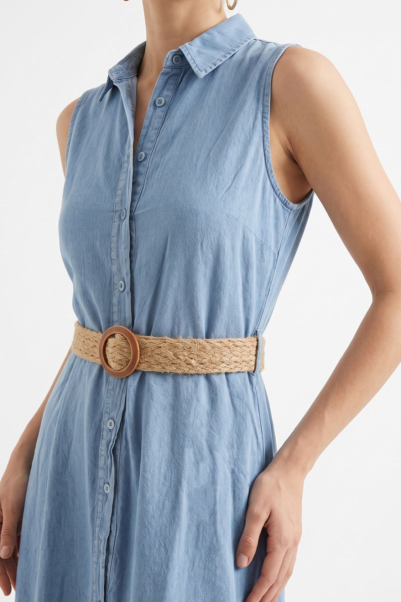 MIXRAY Belted Cotton Poplin Midi Shirt Dress 2