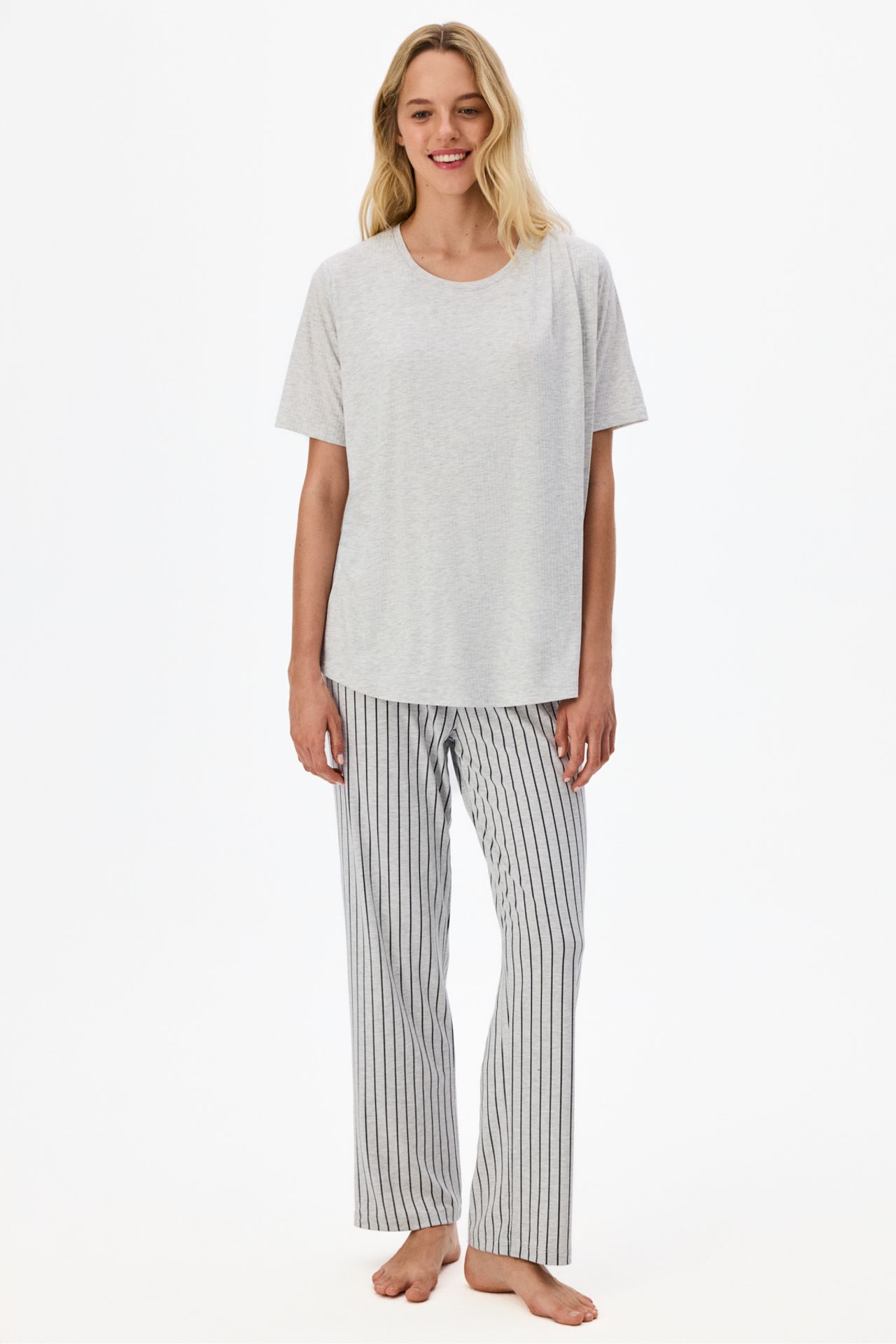 PENTI Melange Mama Comfortable Day Striped Short Sleeve Pajama Set 1